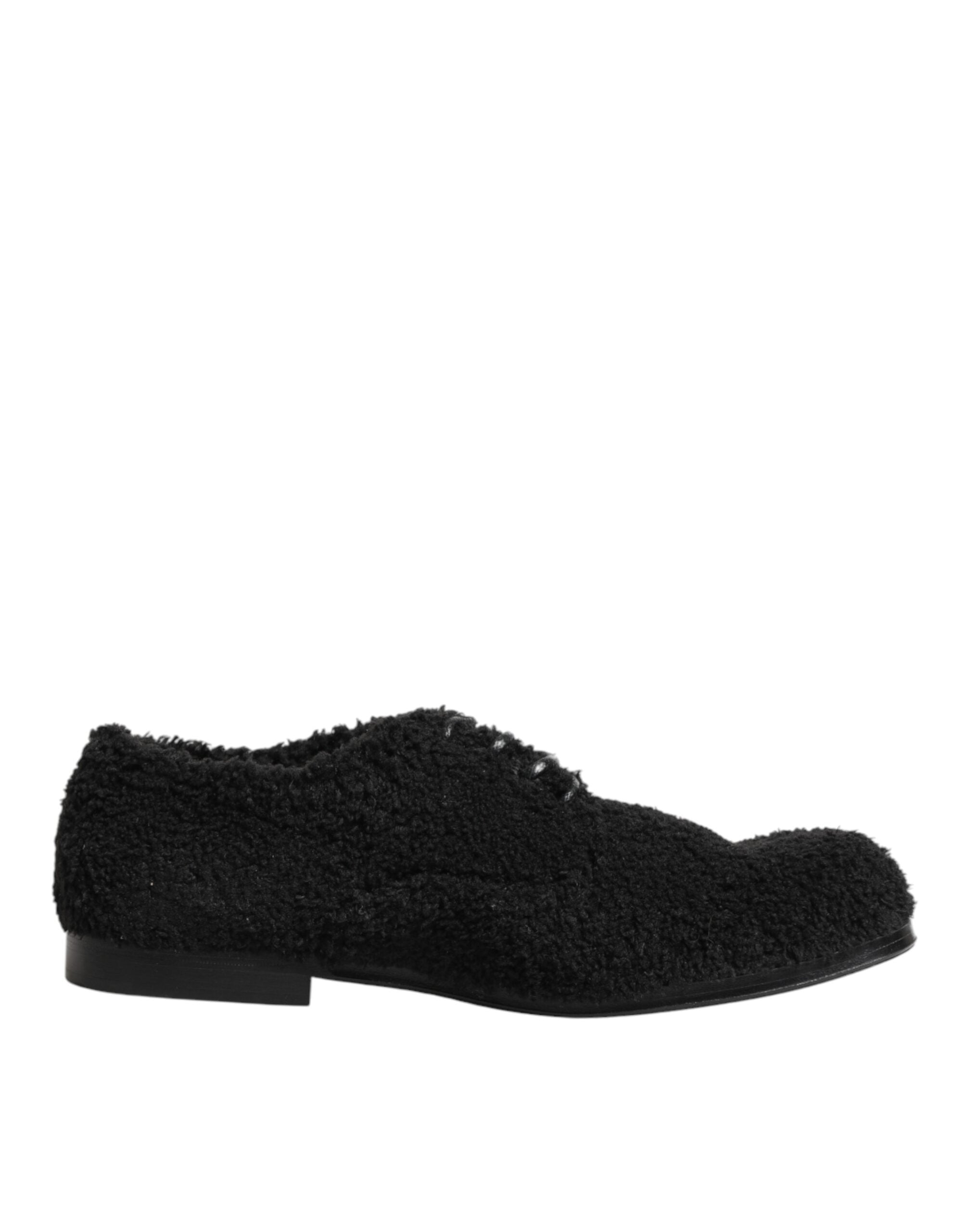 Dolce & Gabbana Men Black Riccio Shearling Dress Derby Men's Shoes
