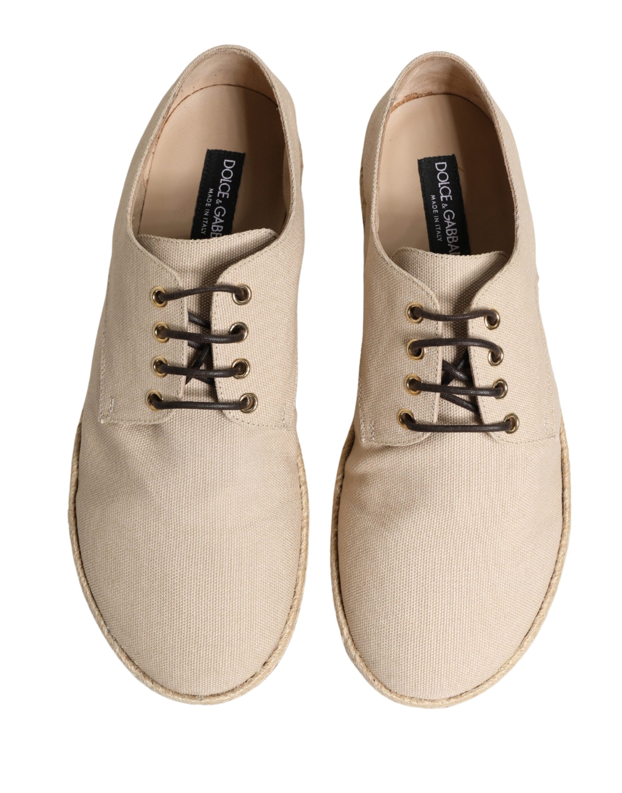 Dolce & Gabbana Beige Espadrille Sole Lace Up Canvas Derby Men's Shoes
