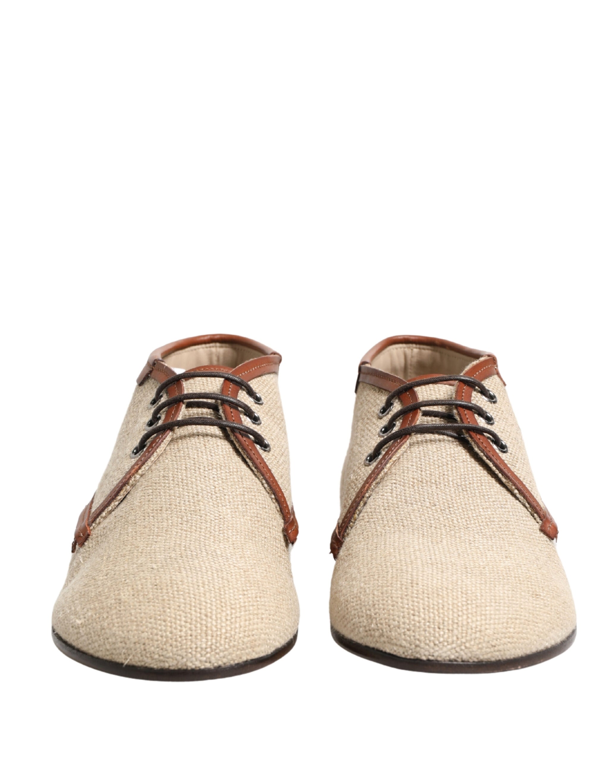 Dolce & Gabbana Beige Canvas Lace-Up Men Dress Derby Men's Shoes