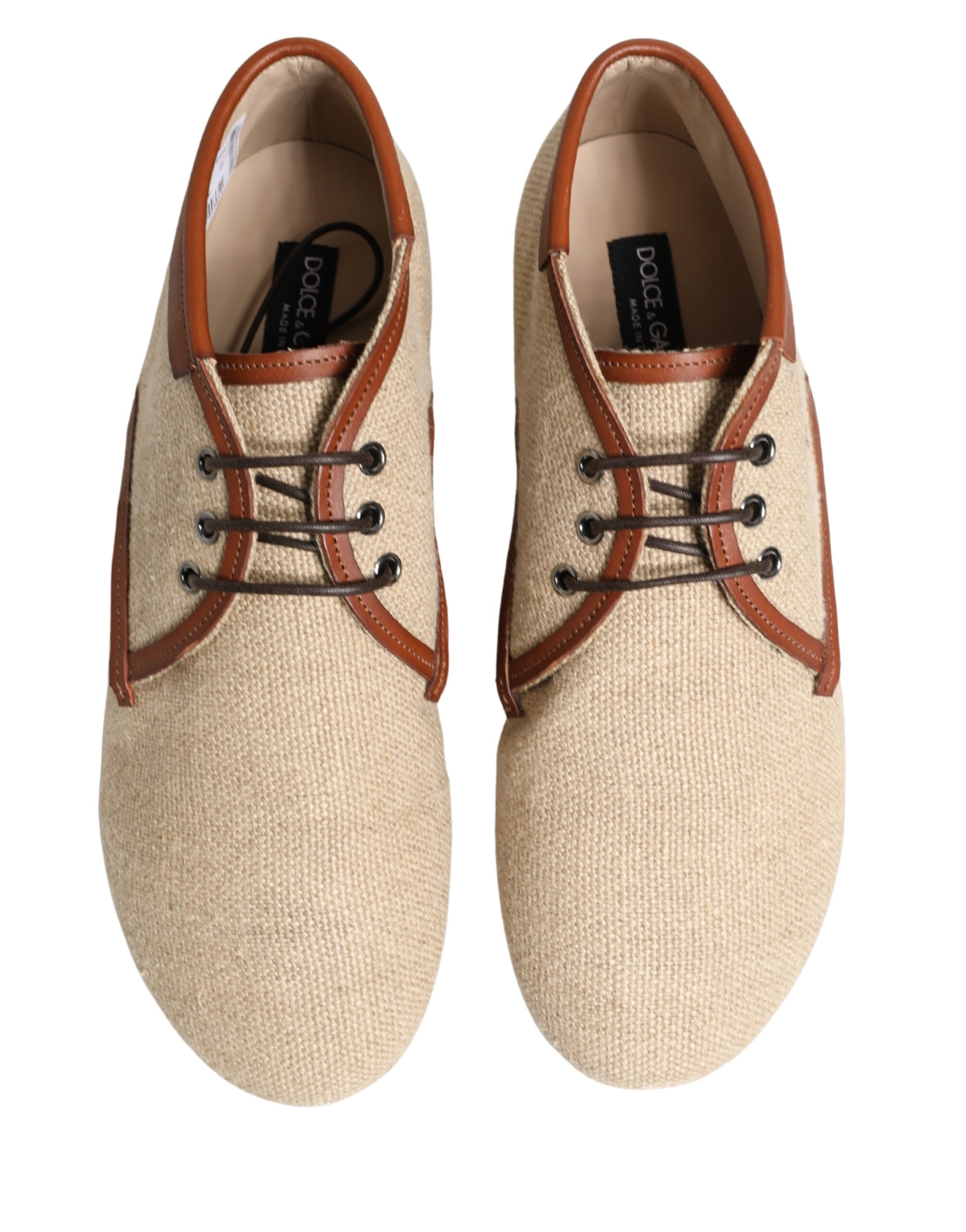 Dolce & Gabbana Beige Canvas Lace-Up Men Dress Derby Men's Shoes