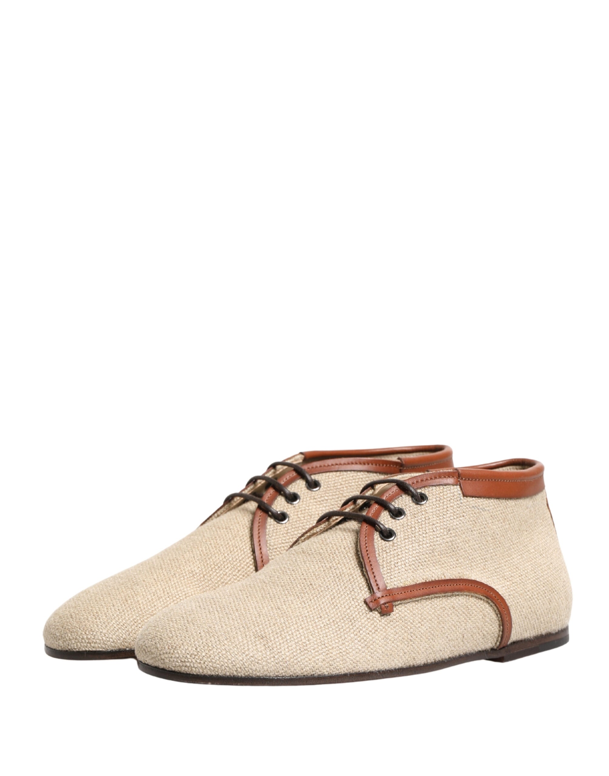 Dolce & Gabbana Beige Canvas Lace-Up Men Dress Derby Men's Shoes