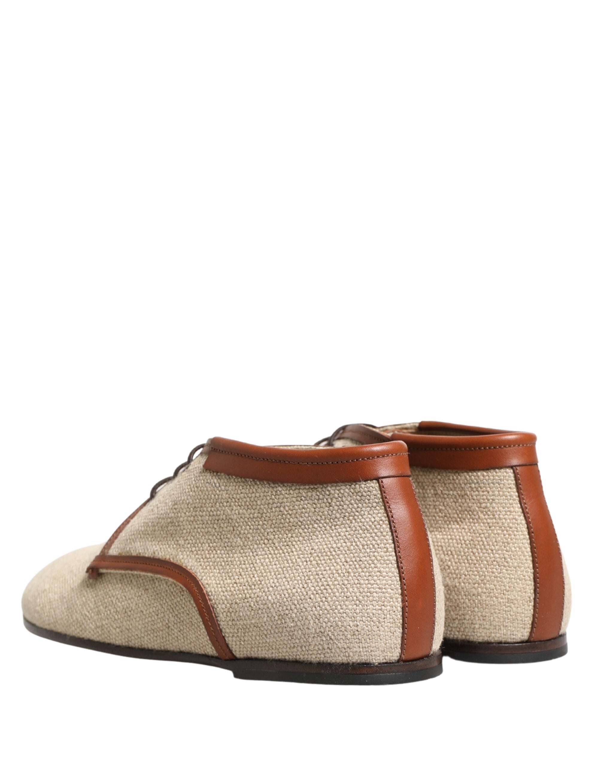 Dolce & Gabbana Beige Canvas Lace-Up Men Dress Derby Men's Shoes