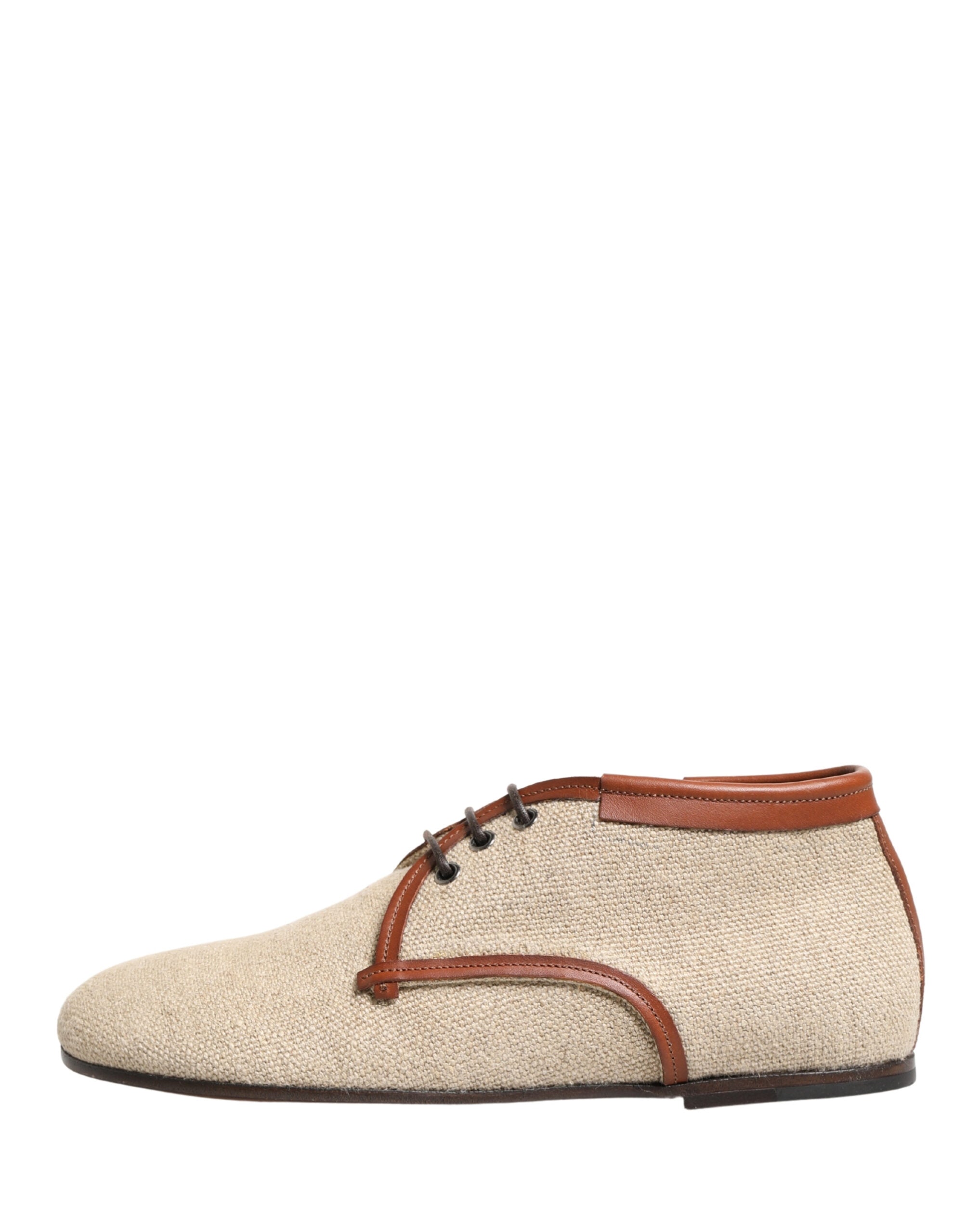 Dolce & Gabbana Beige Canvas Lace-Up Men Dress Derby Men's Shoes