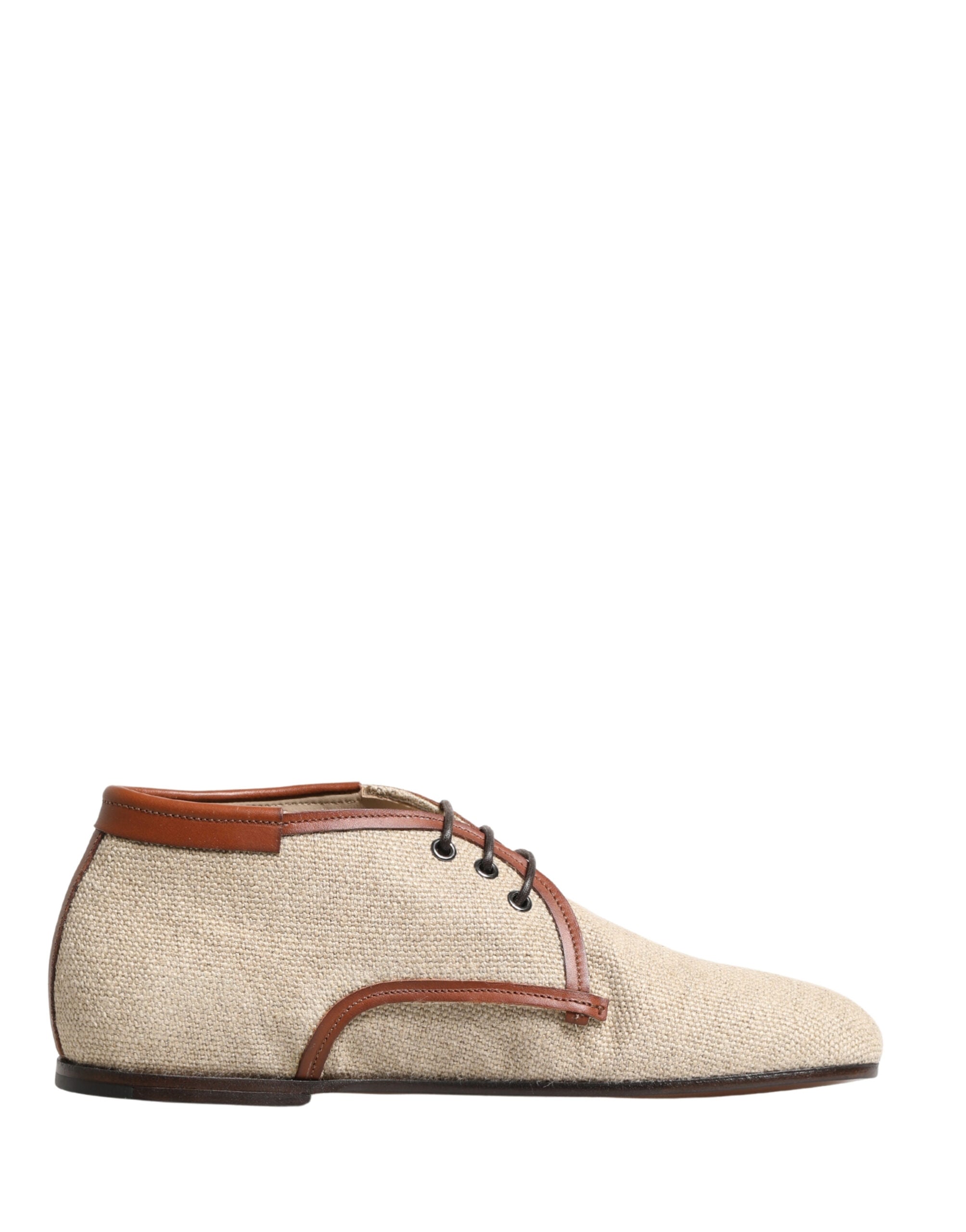 Dolce & Gabbana Beige Canvas Lace-Up Men Dress Derby Men's Shoes