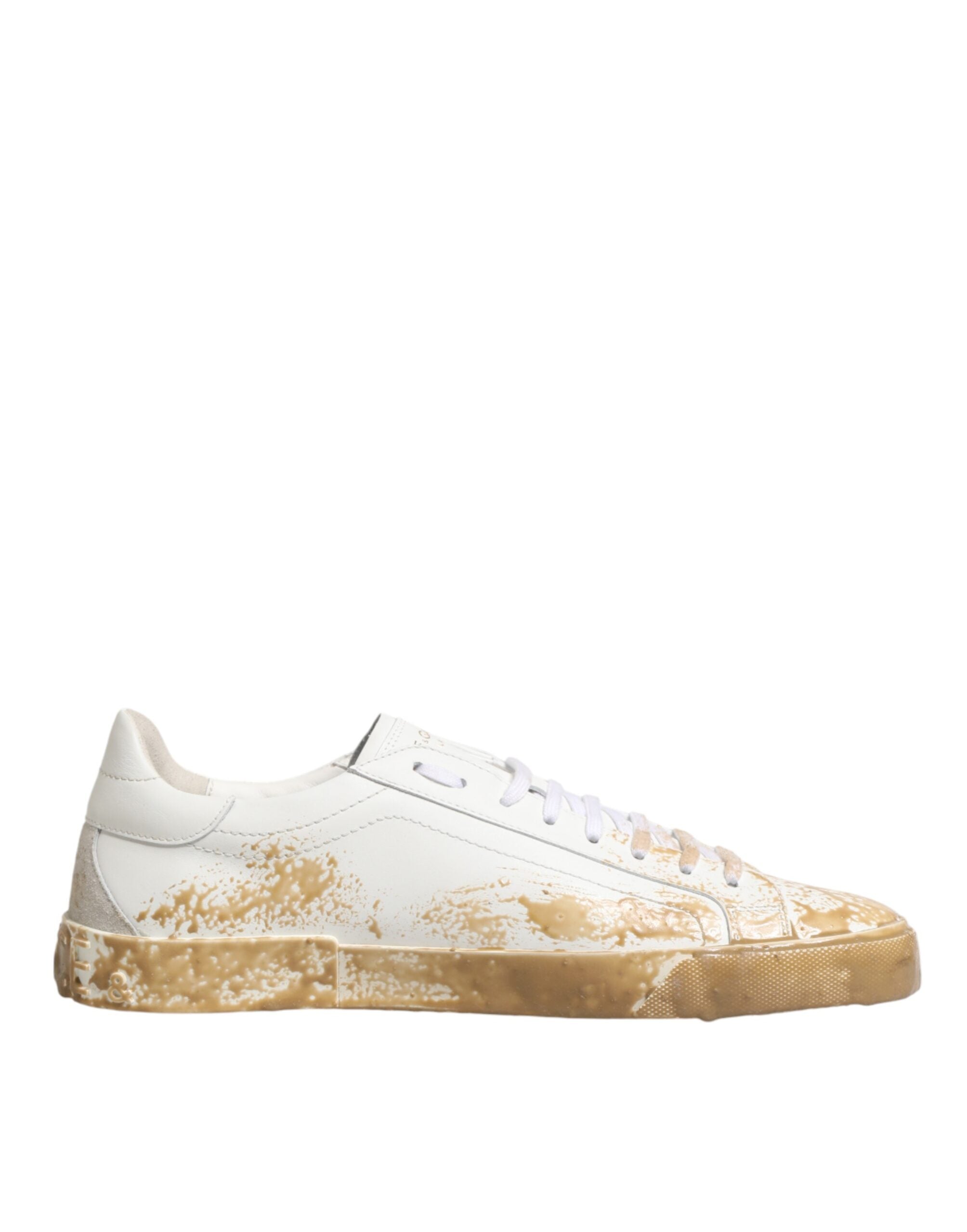 Dolce & Gabbana White Leather Paint Effect Low Top Sneakers Men's Shoes