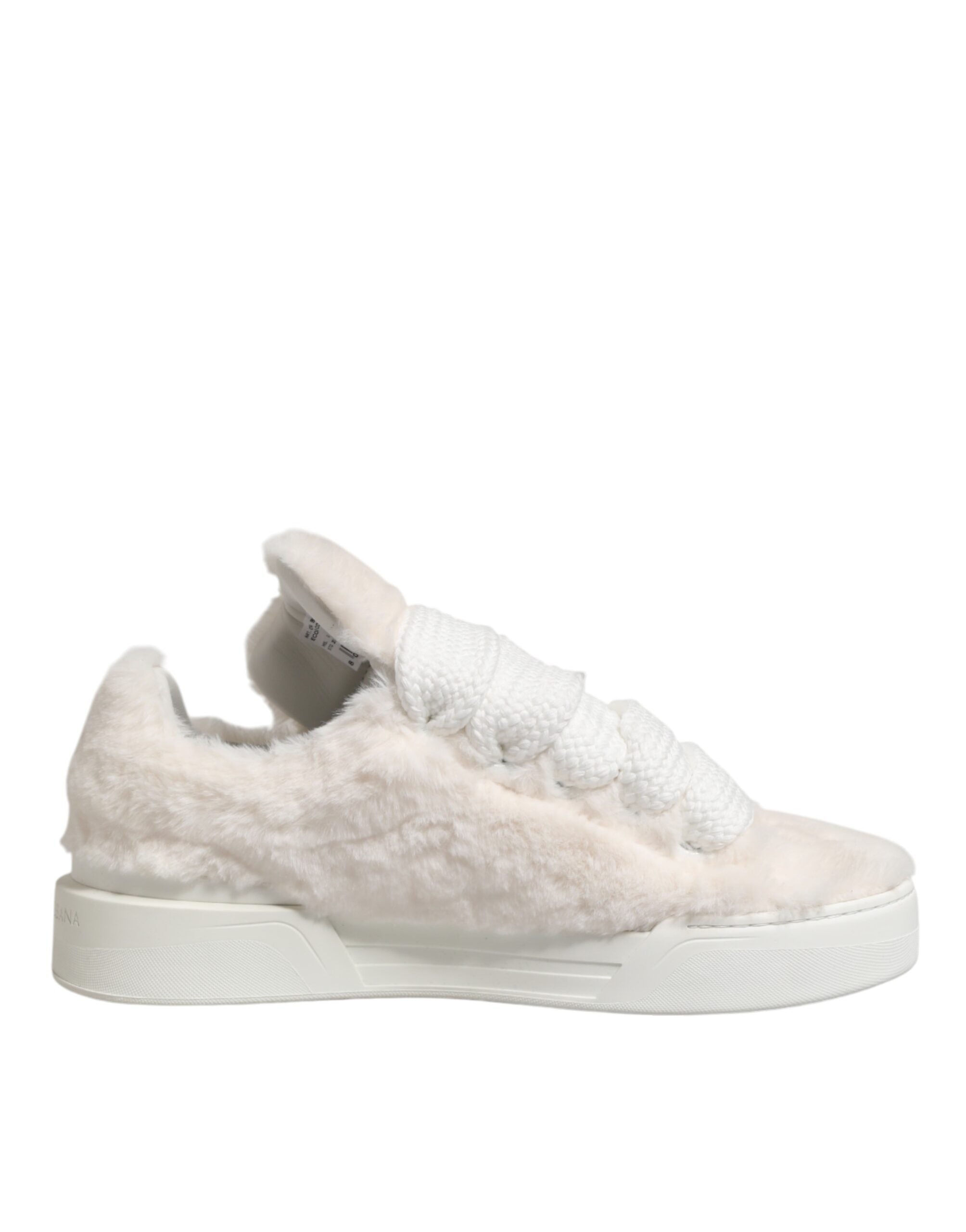 Dolce & Gabbana White Shearling Fur Bianco Low Top Sneakers Men's Shoes