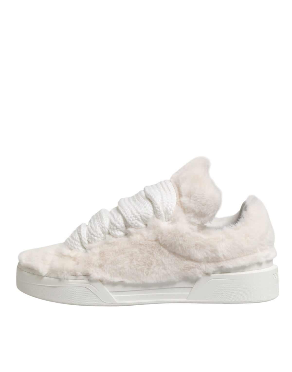 Dolce & Gabbana White Shearling Fur Bianco Low Top Sneakers Men's Shoes