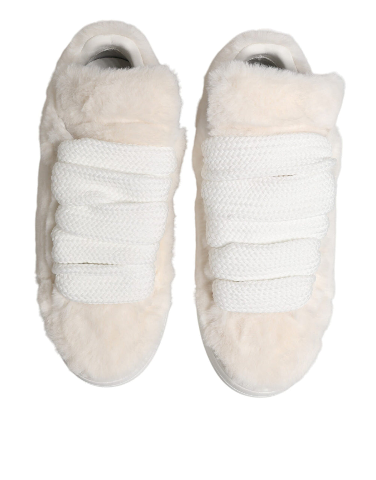 Dolce & Gabbana White Shearling Fur Bianco Low Top Sneakers Men's Shoes