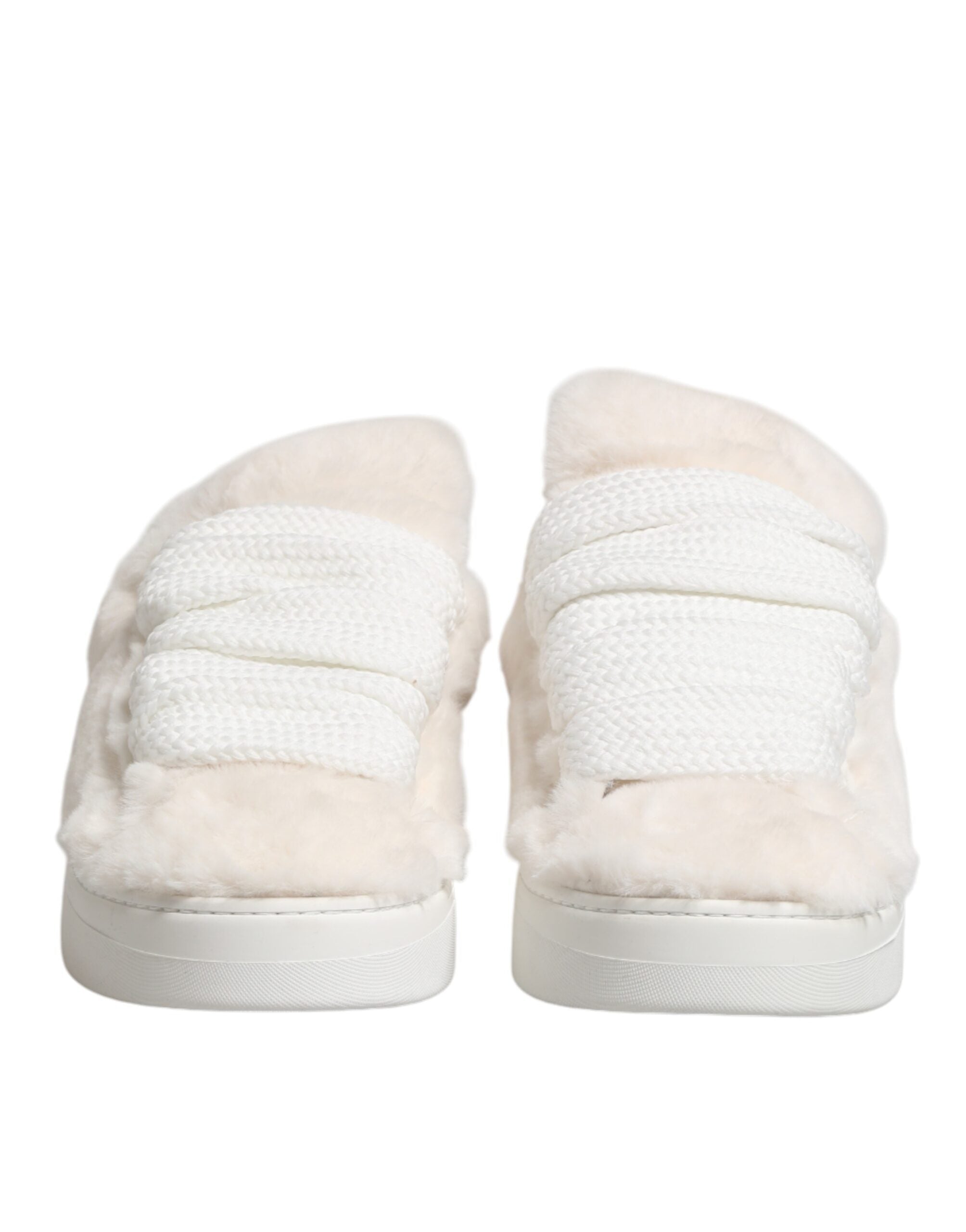 Dolce & Gabbana White Shearling Fur Bianco Low Top Sneakers Men's Shoes