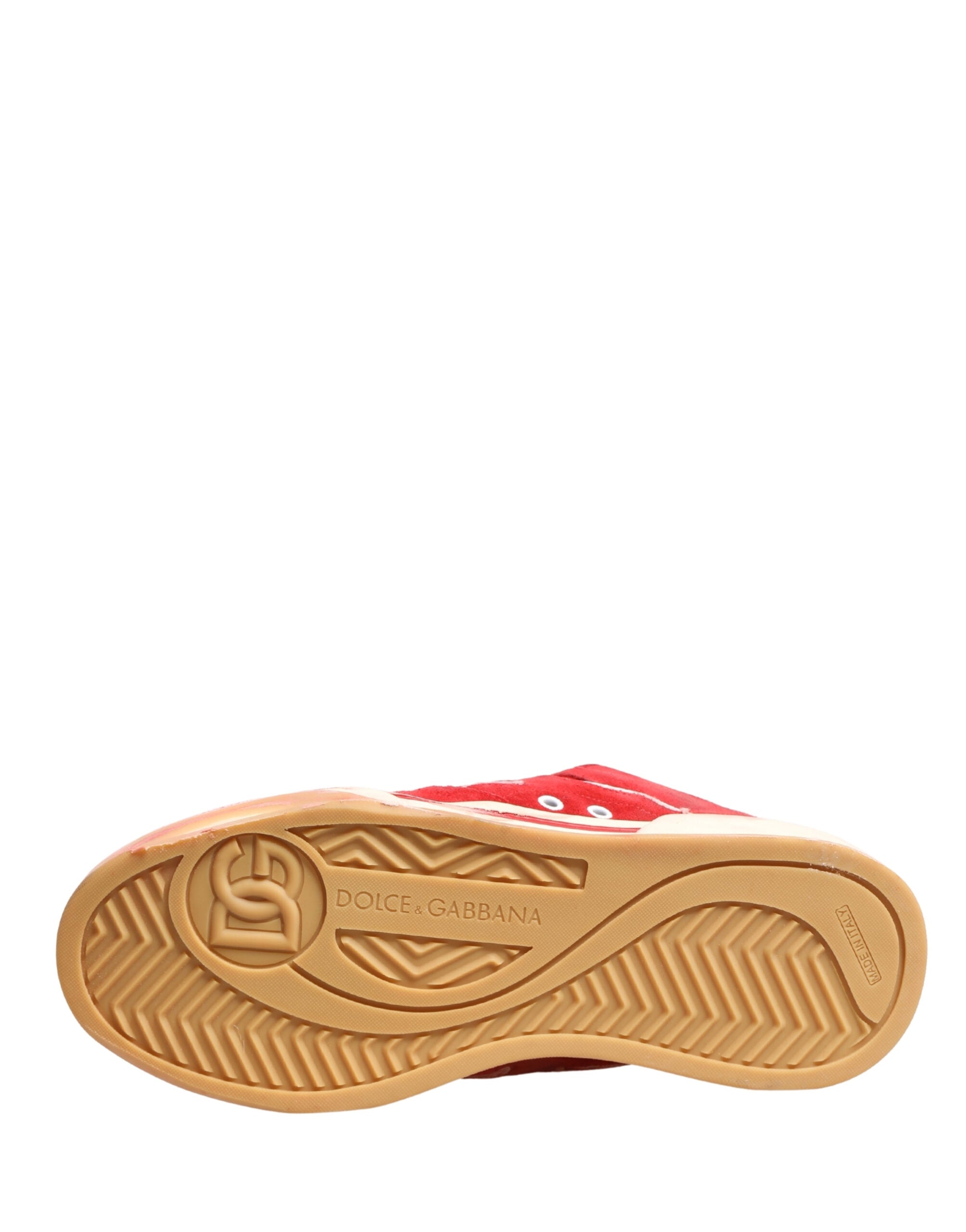 Dolce & Gabbana Red White Suede DG Logo Low Top Sneakers Men's Shoes