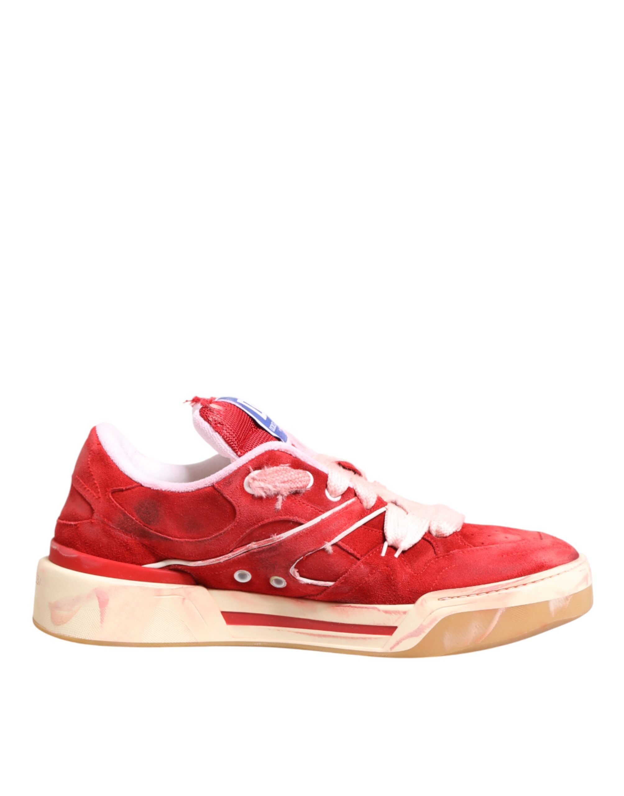 Dolce & Gabbana Red White Suede DG Logo Low Top Sneakers Men's Shoes