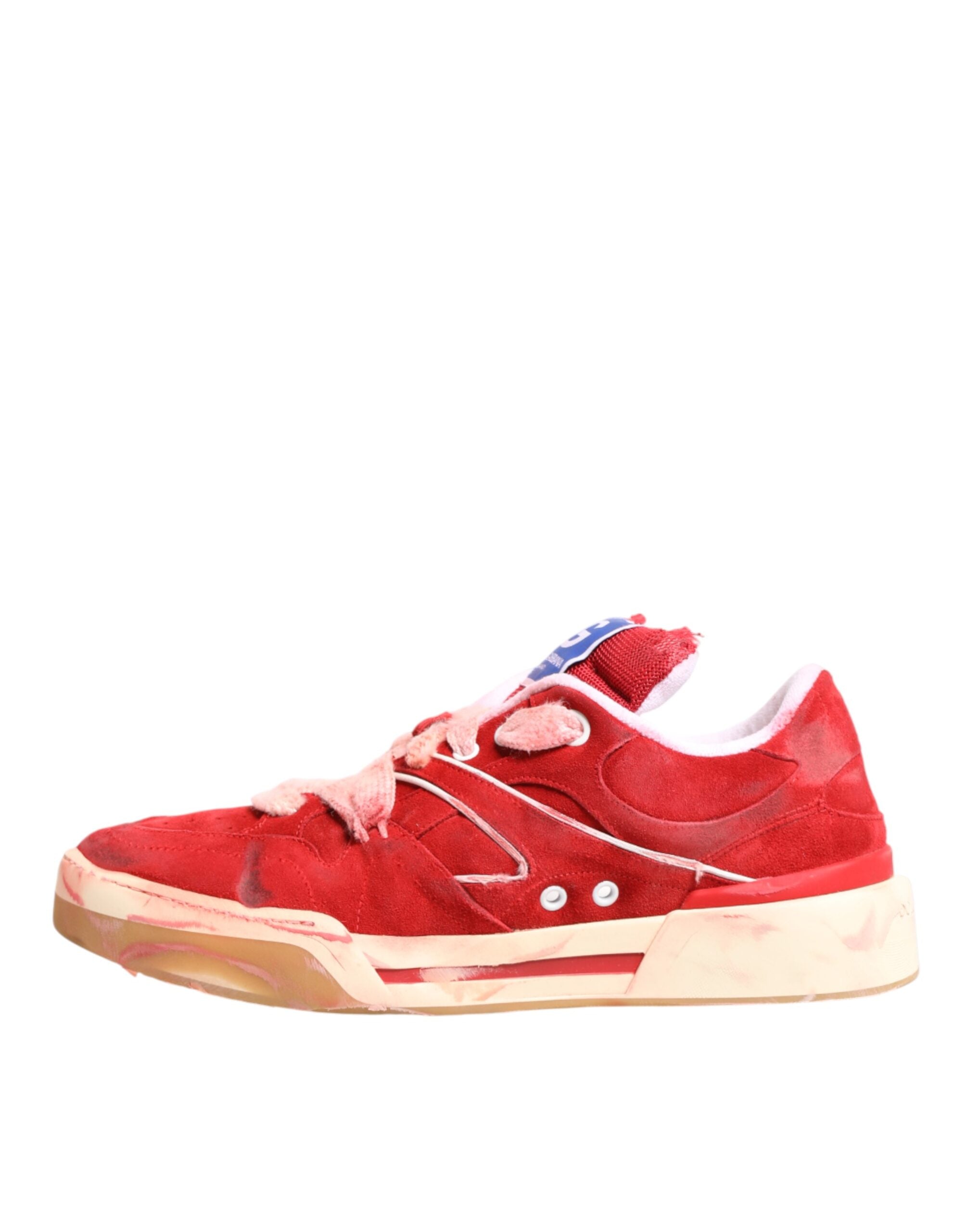 Dolce & Gabbana Red White Suede DG Logo Low Top Sneakers Men's Shoes