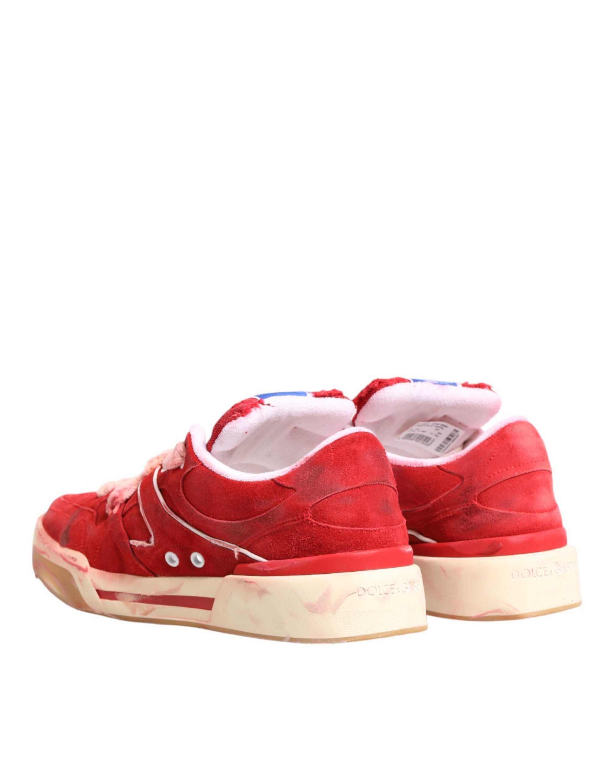 Dolce & Gabbana Red White Suede DG Logo Low Top Sneakers Men's Shoes