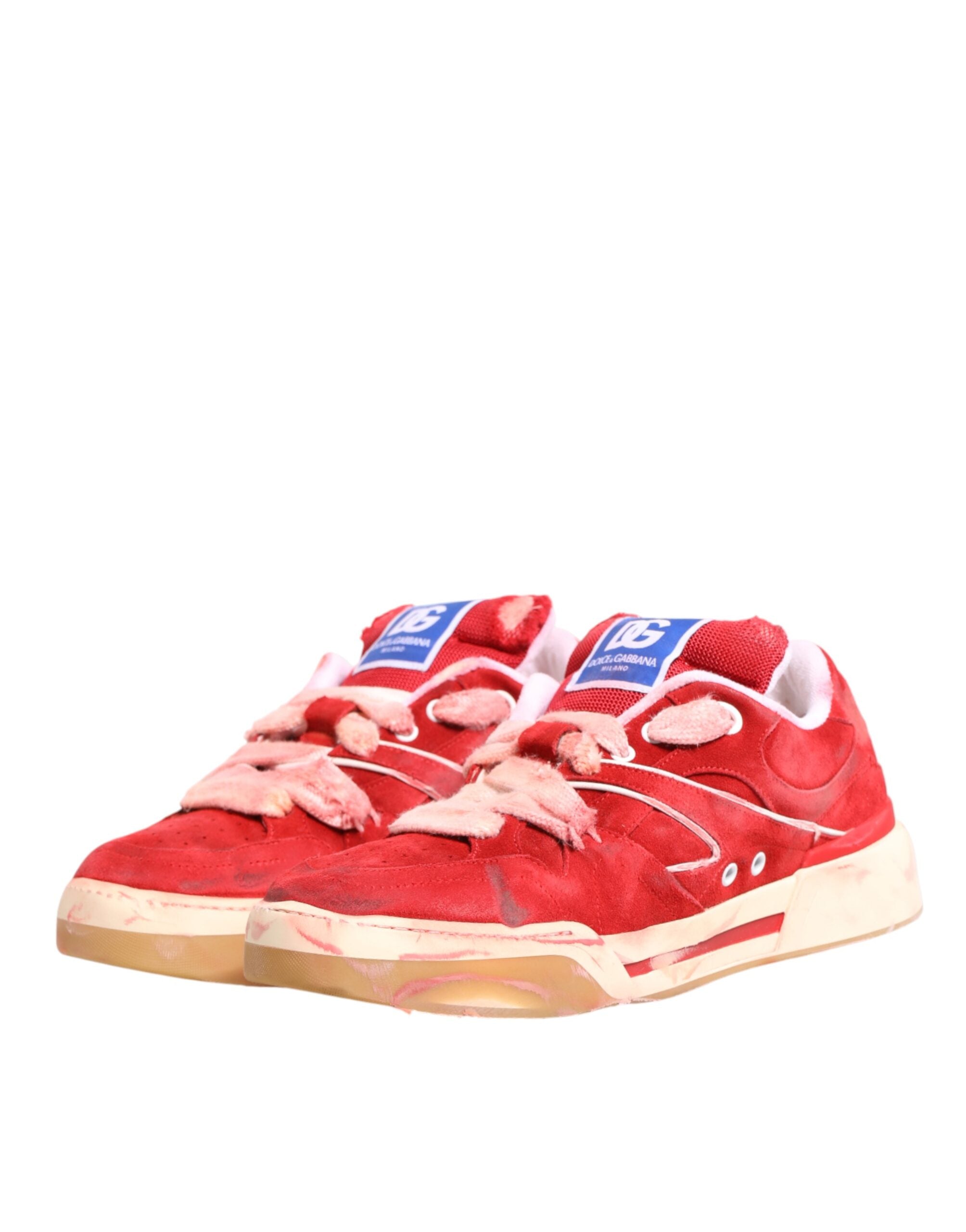 Dolce & Gabbana Red White Suede DG Logo Low Top Sneakers Men's Shoes