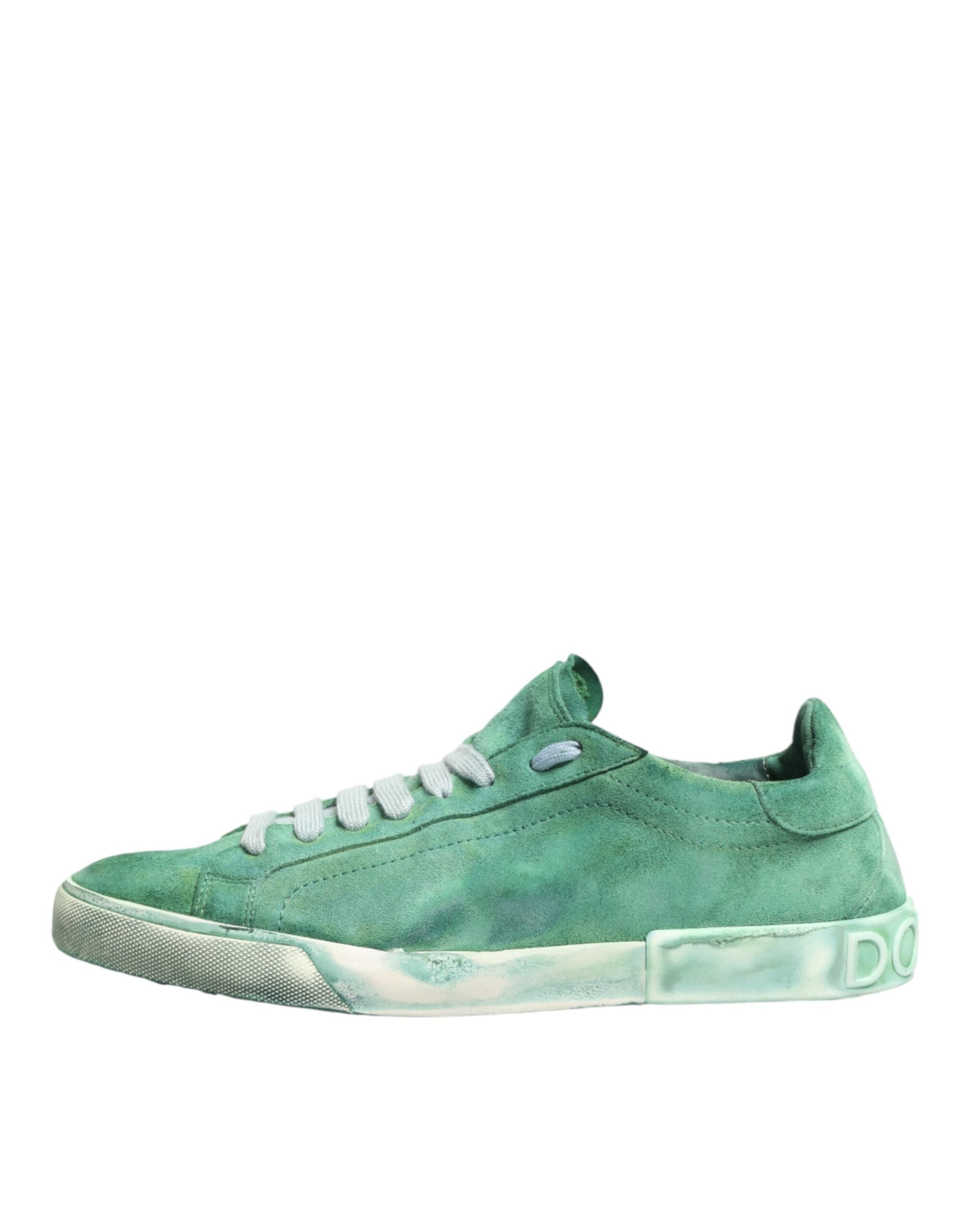Dolce & Gabbana Green Suade DG Logo Sole Low Top Sneakers Men's Shoes