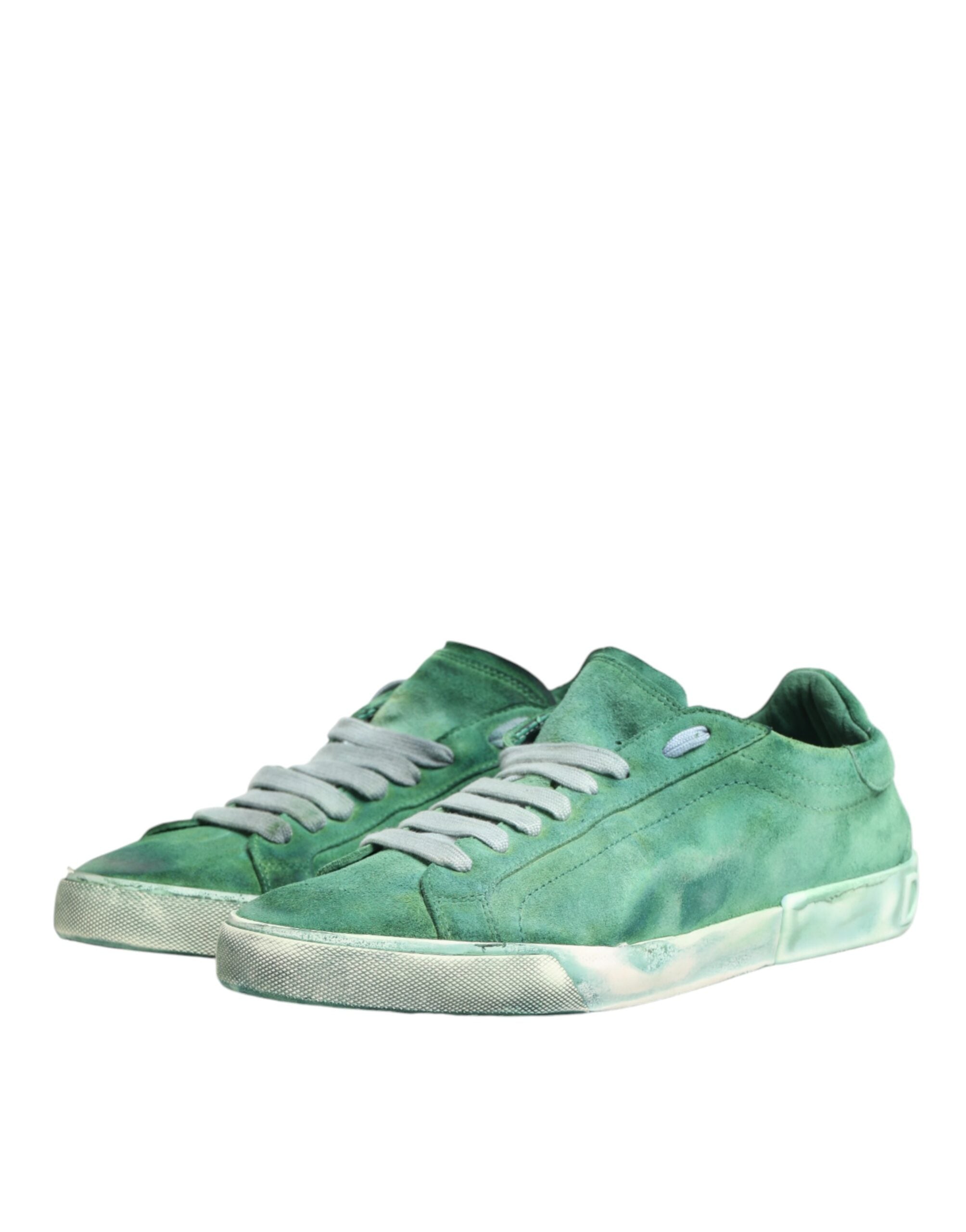 Dolce & Gabbana Green Suade DG Logo Sole Low Top Sneakers Men's Shoes
