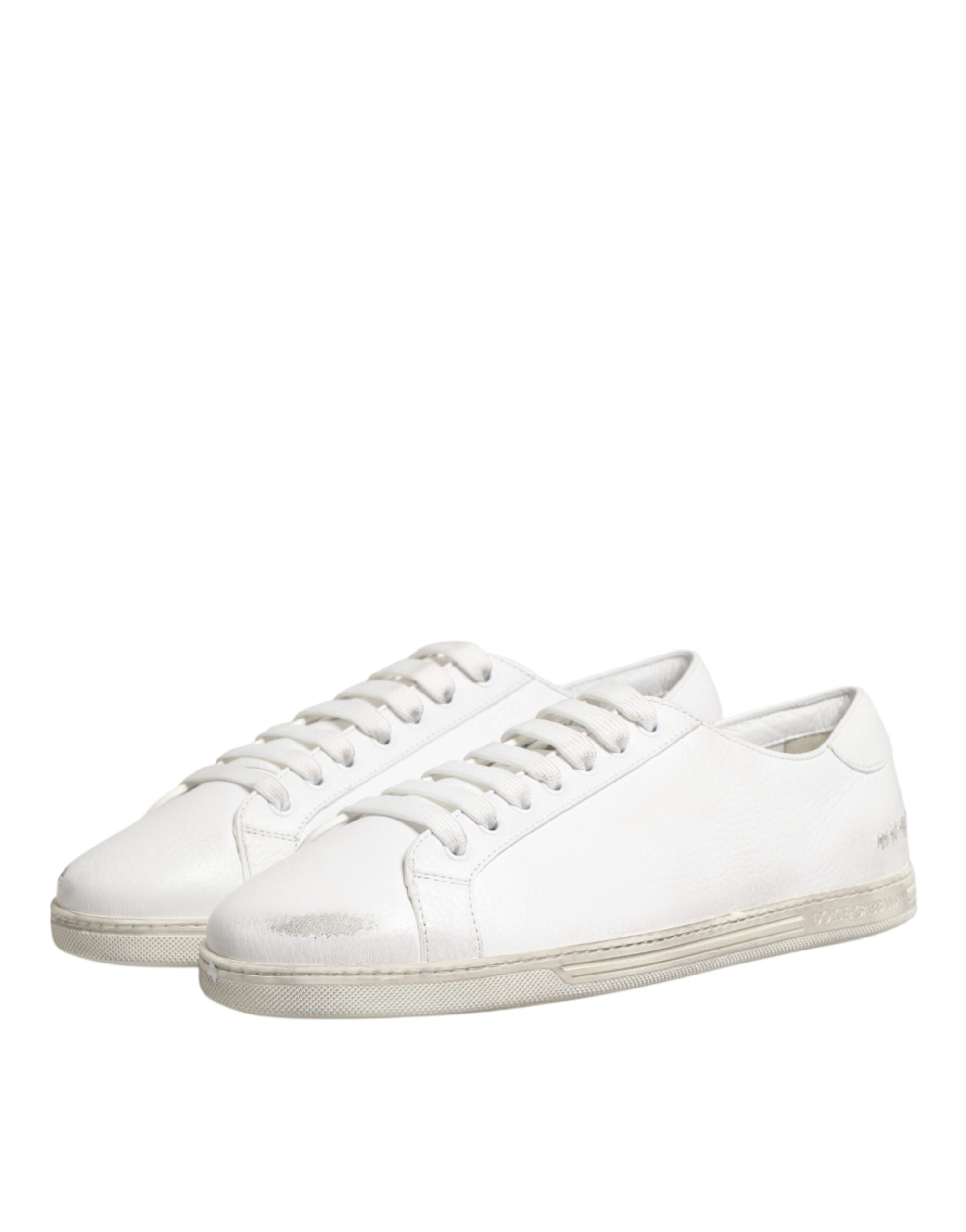 Dolce & Gabbana White Bianco Leather Men Low Top Sneakers Men's Shoes (Pre-Owned)