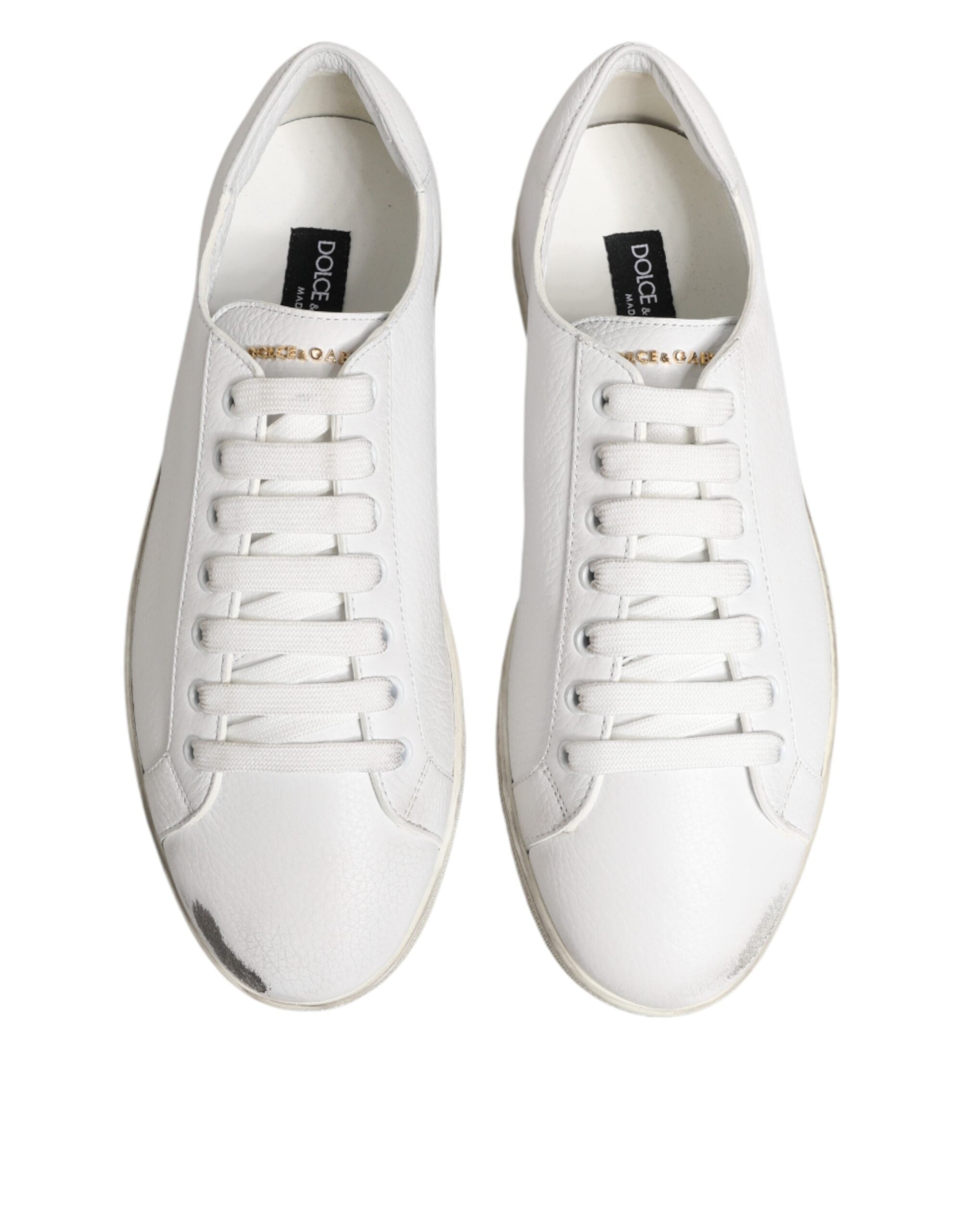 Dolce & Gabbana White Bianco Leather Men Low Top Sneakers Men's Shoes (Pre-Owned)