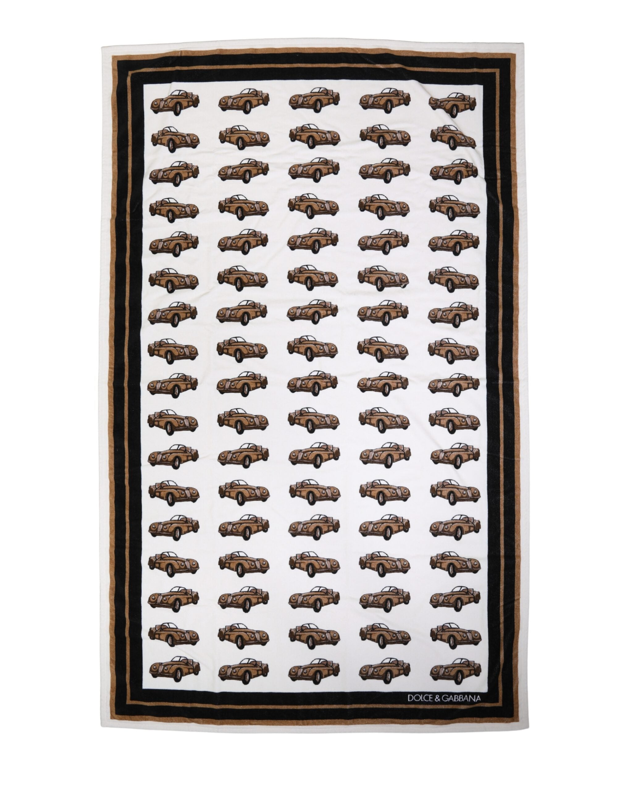 Dolce & Gabbana Towel White Cotton Car Graphic Print 115cm x 180cm Women's Beach