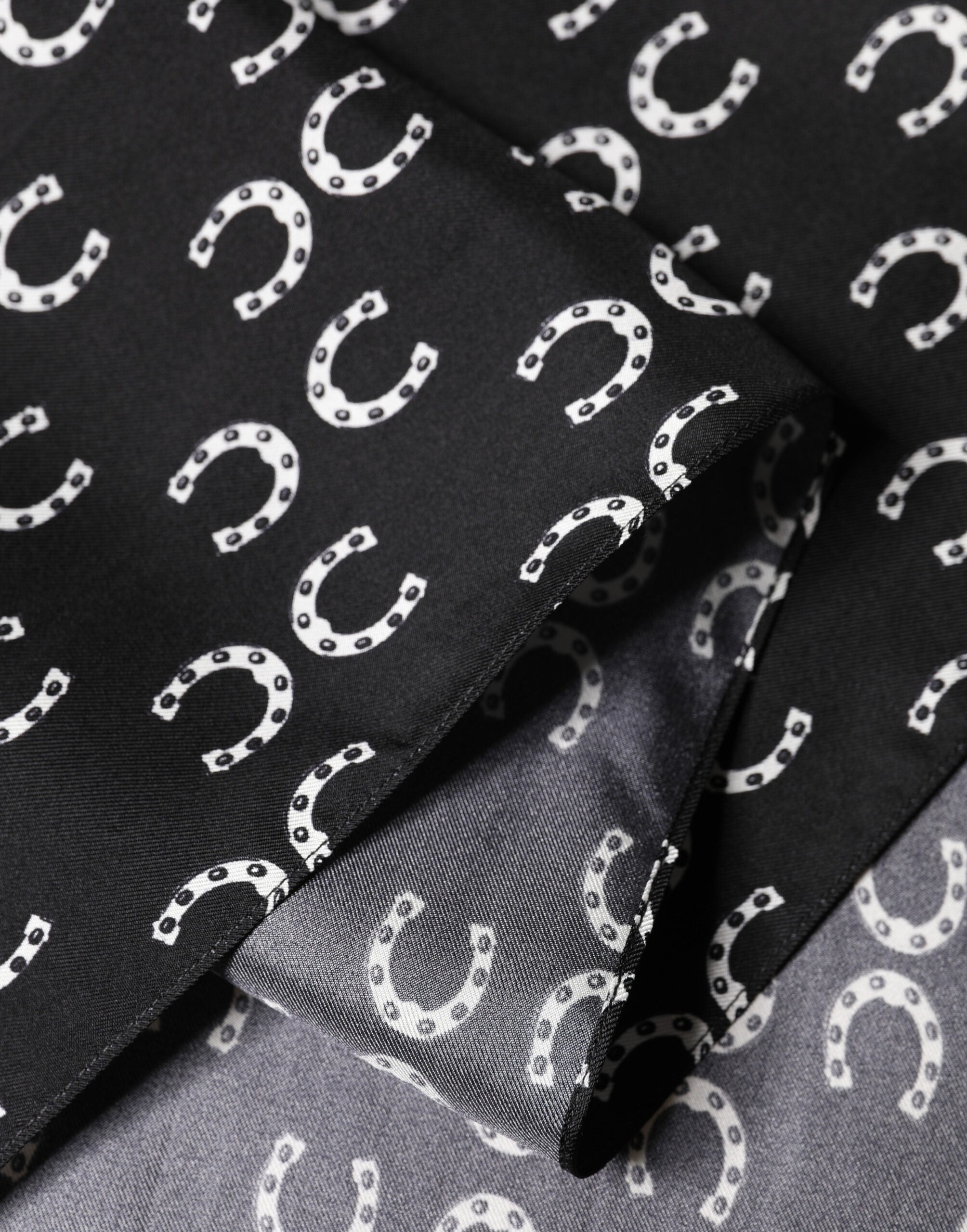 Dolce & Gabbana Black Horseshoe Silk Neck Foulard 136cm x 23cm Men Men's Scarf