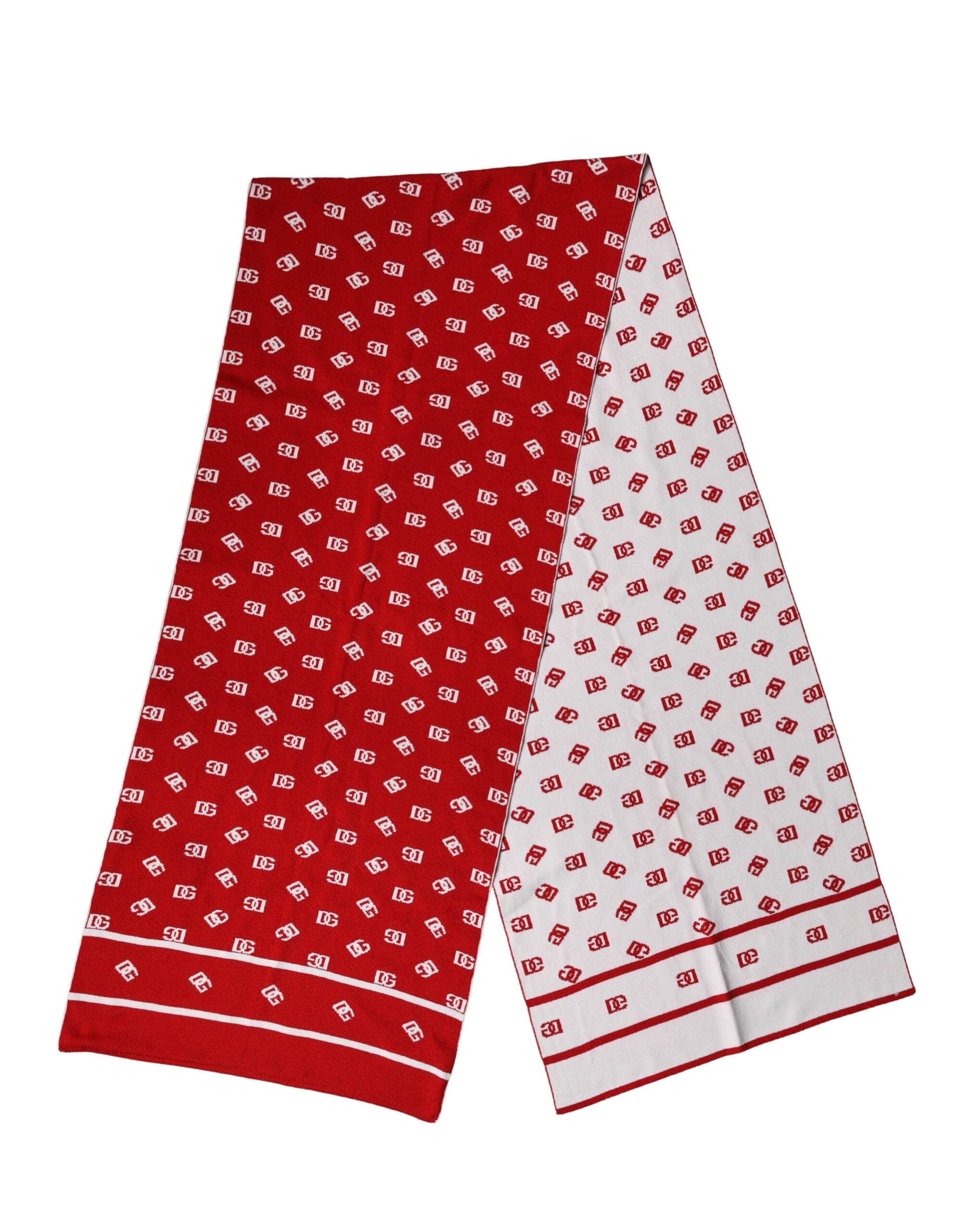 Dolce & Gabbana Red White Logo Print Foulard 201cm x 40.5cm Men Men's Scarf