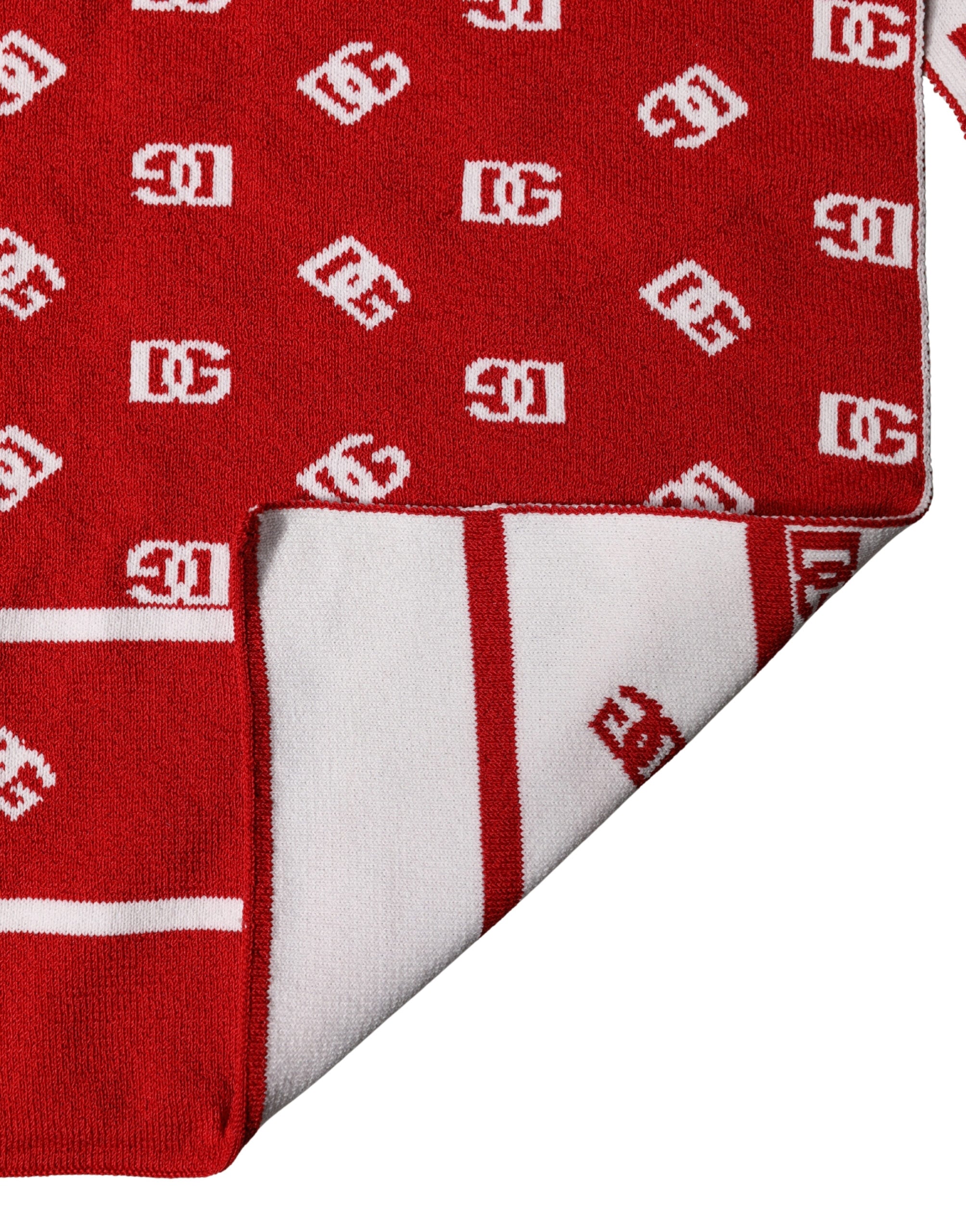 Dolce & Gabbana Red White Logo Print Foulard 201cm x 40.5cm Men Men's Scarf