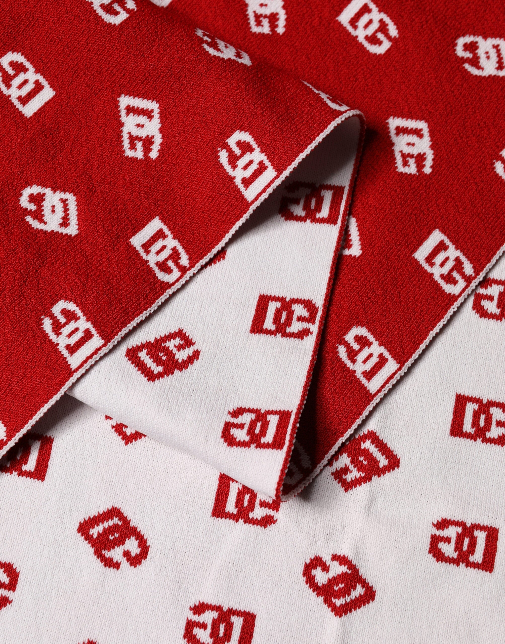 Dolce & Gabbana Red White Logo Print Foulard 201cm x 40.5cm Men Men's Scarf
