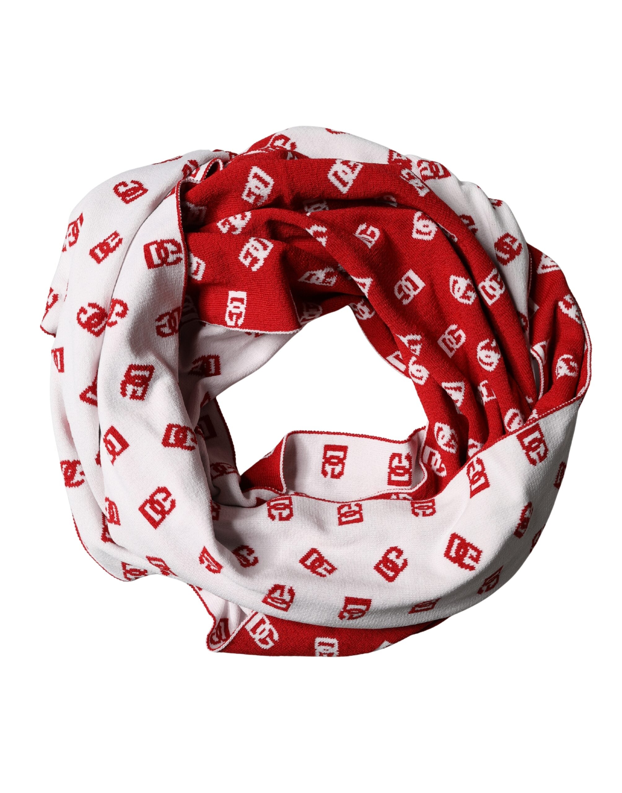 Dolce & Gabbana Red White Logo Print Foulard 201cm x 40.5cm Men Men's Scarf