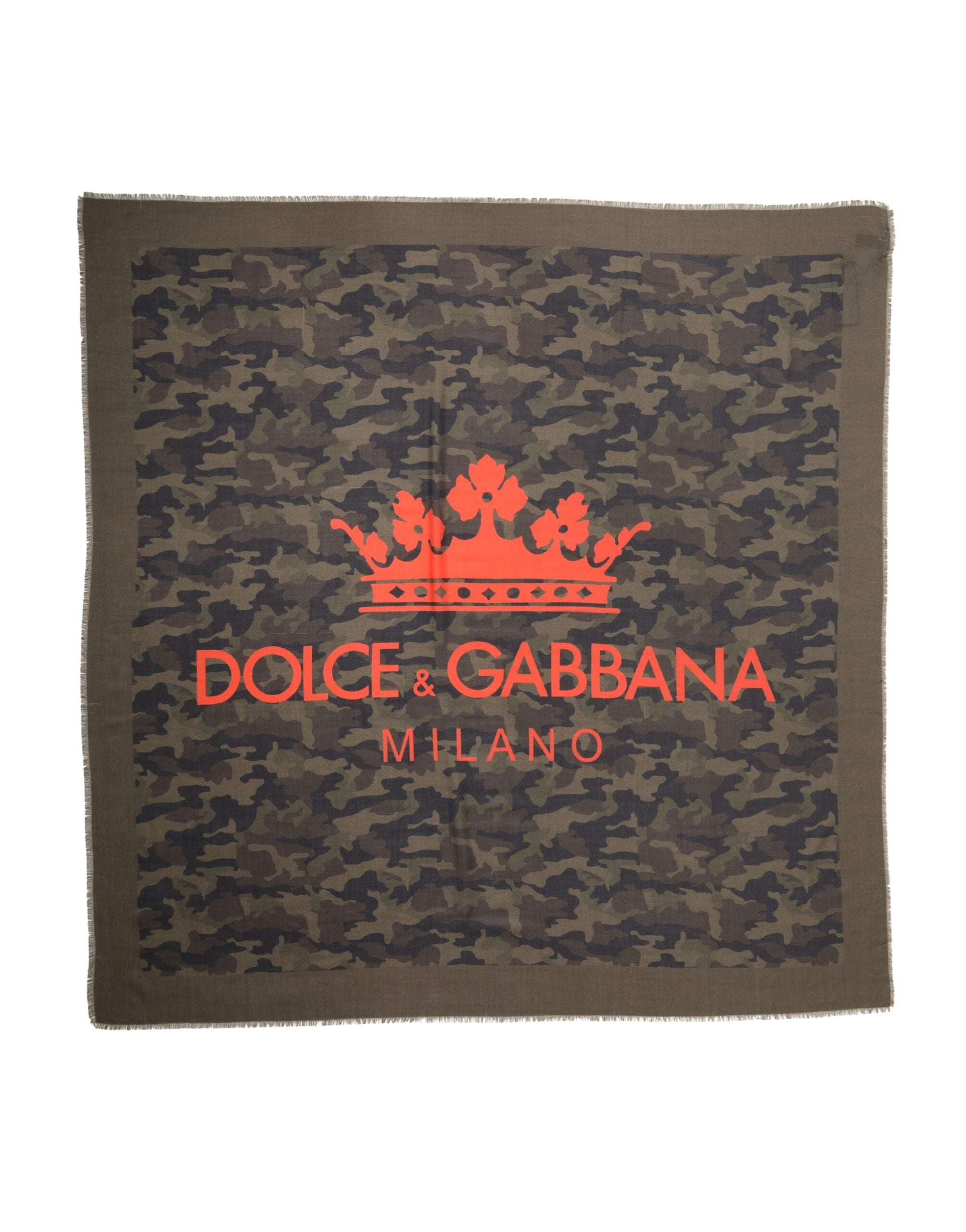 Dolce & Gabbana Green Camouflage Logo Cashmere 138cm x 137cm Men Men's