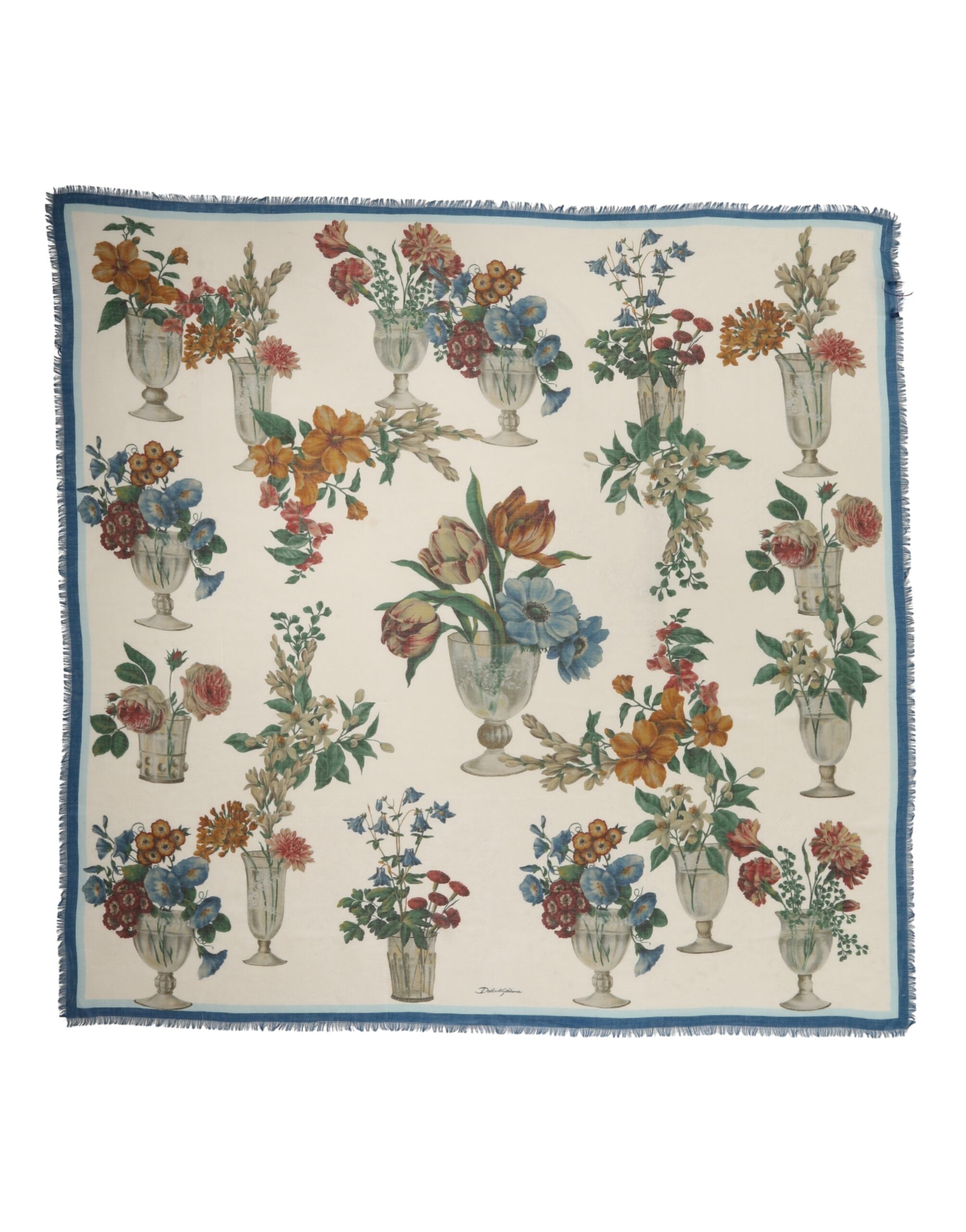 Dolce & Gabbana White Flower Vase Cashmere Stole Wrap 132cm x 128cm Women's Scarf (Pre-Owned)