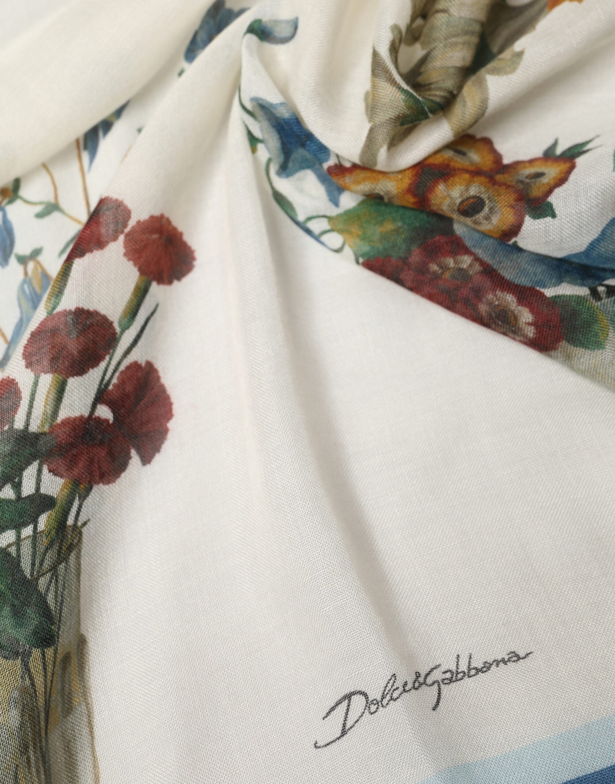 Dolce & Gabbana White Flower Vase Cashmere Stole Wrap 132cm x 128cm Women's Scarf (Pre-Owned)