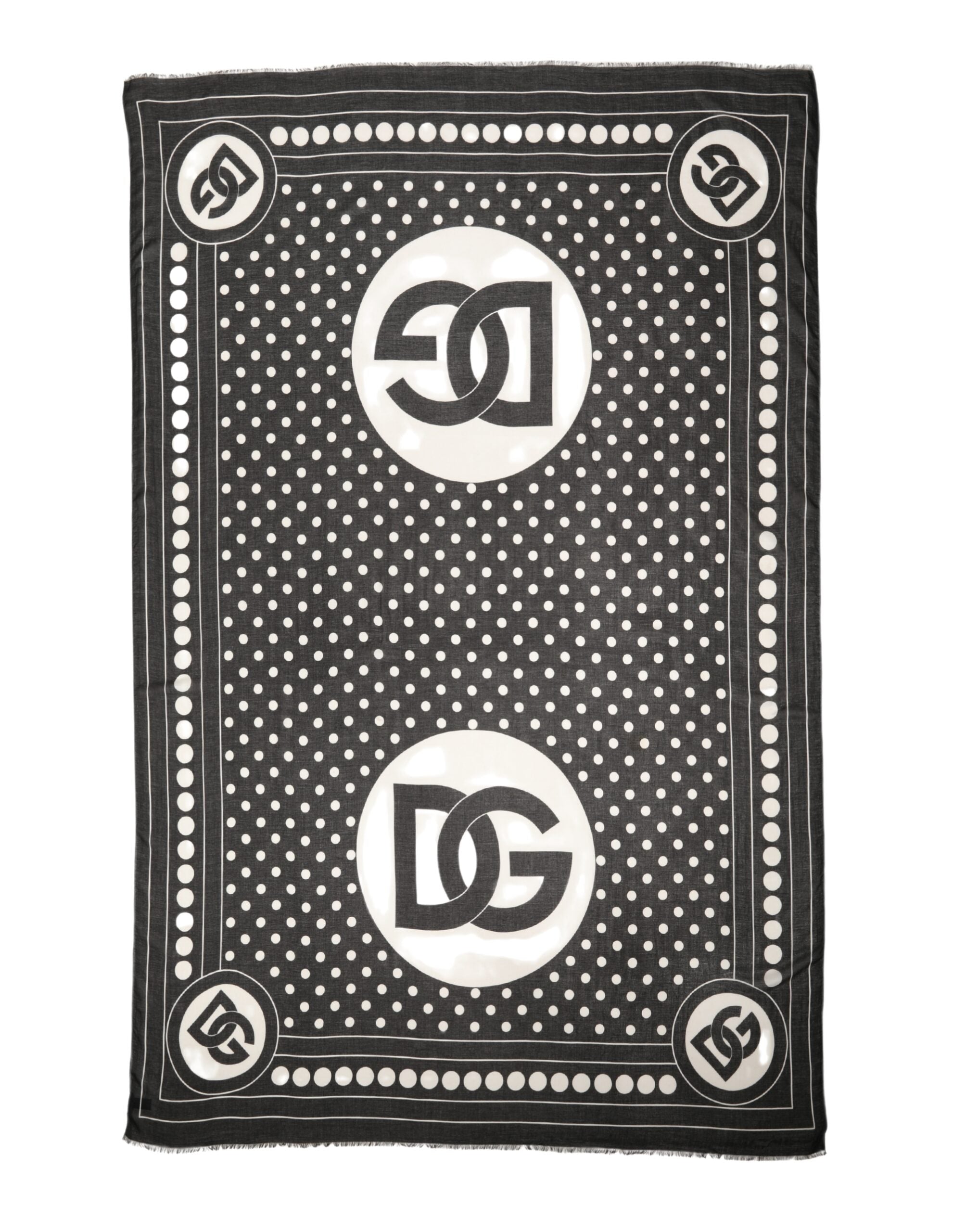 Dolce & Gabbana Black White Polka Dot Logo Stole Wrap 188cm x 116cm Women's Scarf (Pre-Owned)
