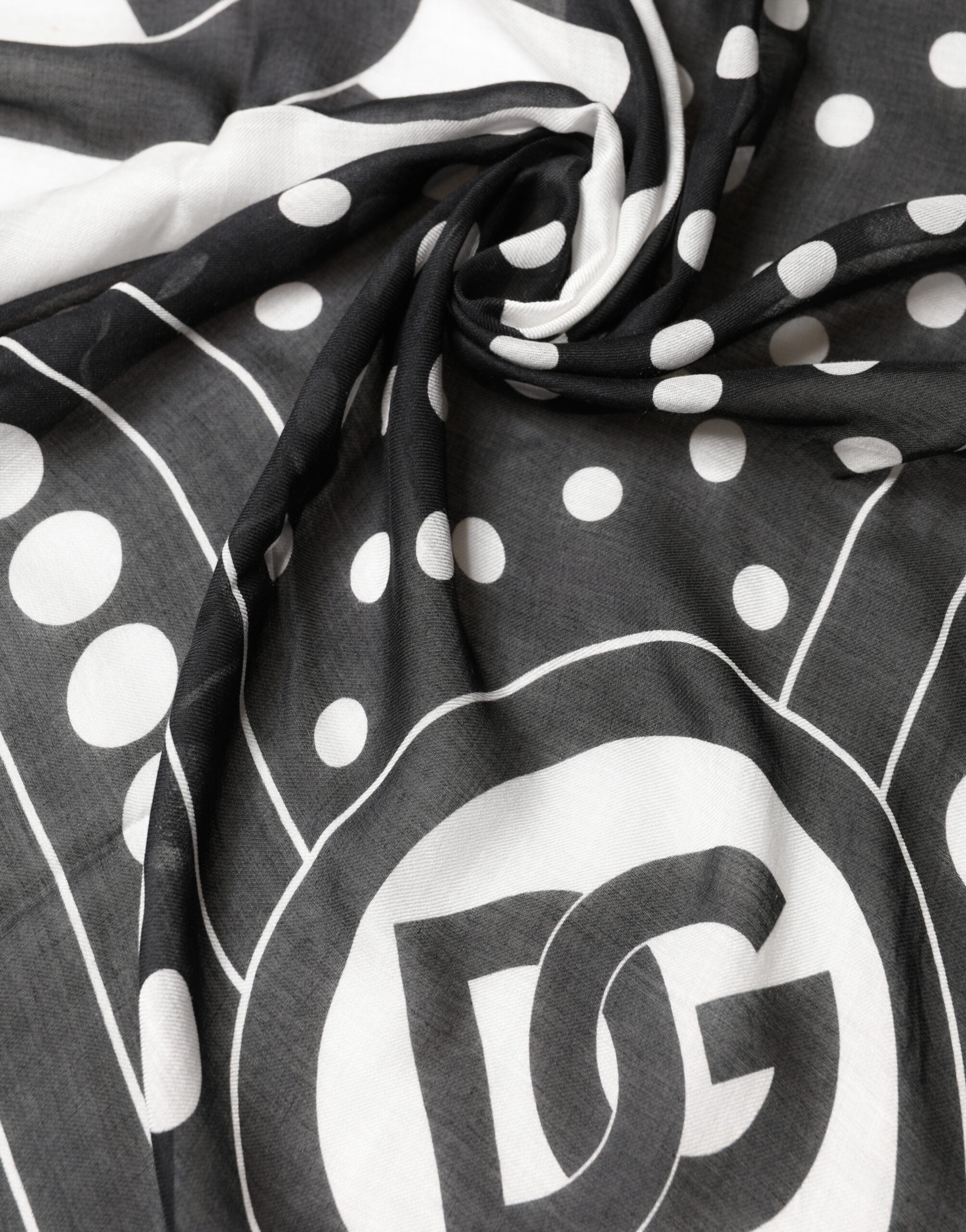 Dolce & Gabbana Black White Polka Dot Logo Stole Wrap 188cm x 116cm Women's Scarf (Pre-Owned)