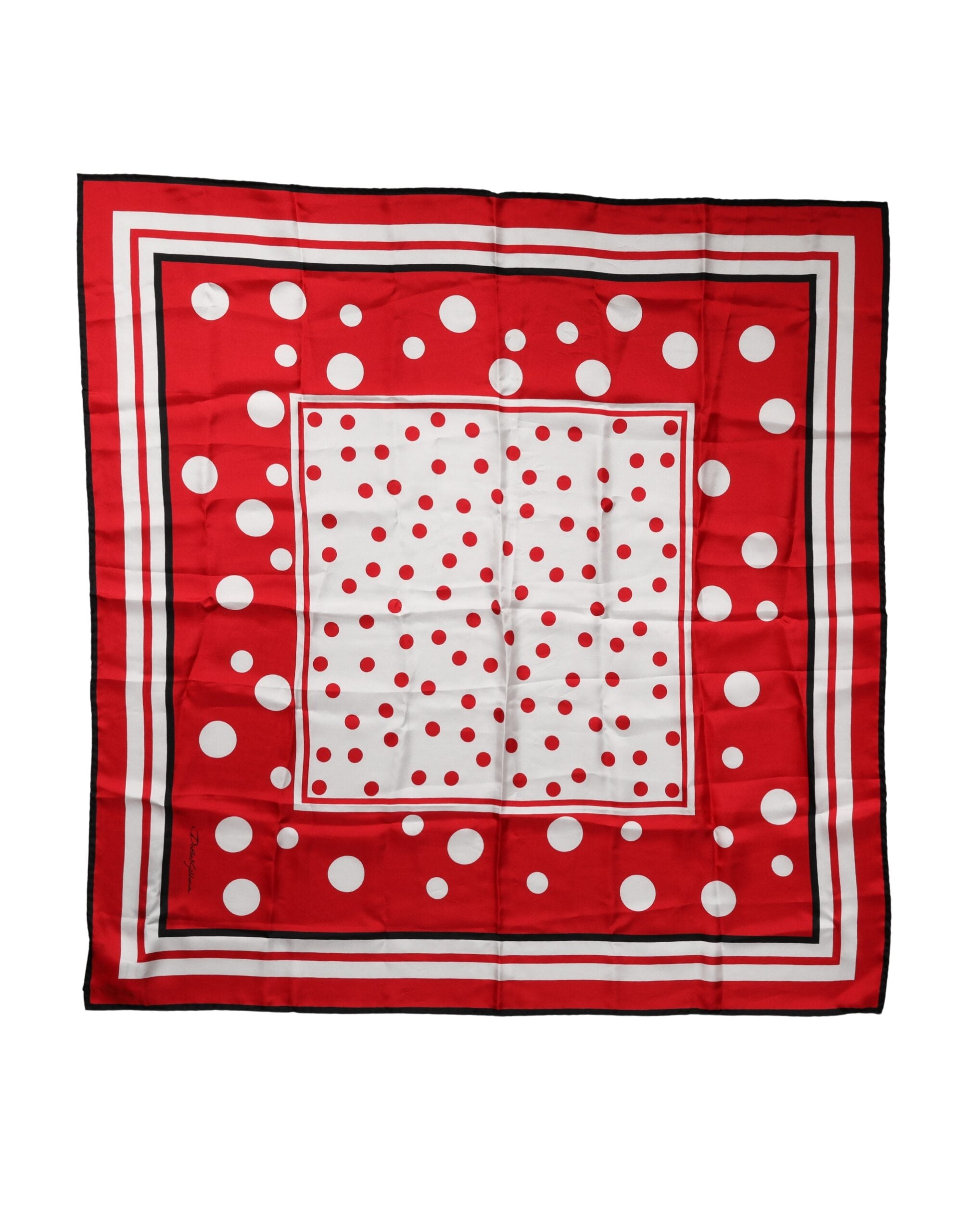 Dolce & Gabbana Red White Polka Dot Square Foulard 90cm x 88cm Women's Scarf
