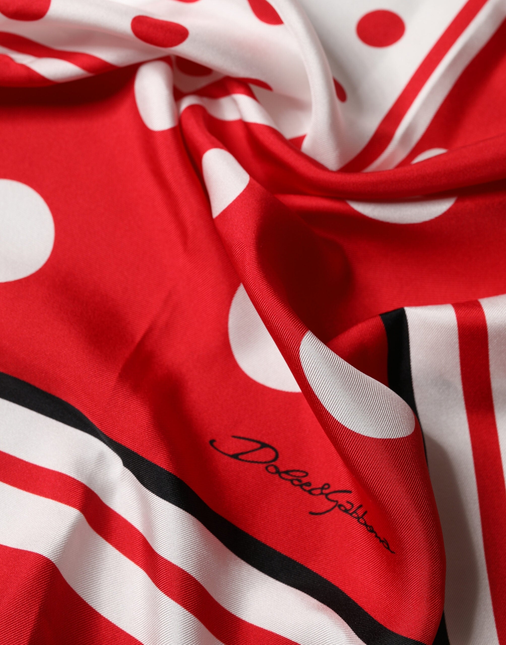 Dolce & Gabbana Red White Polka Dot Square Foulard 90cm x 88cm Women's Scarf