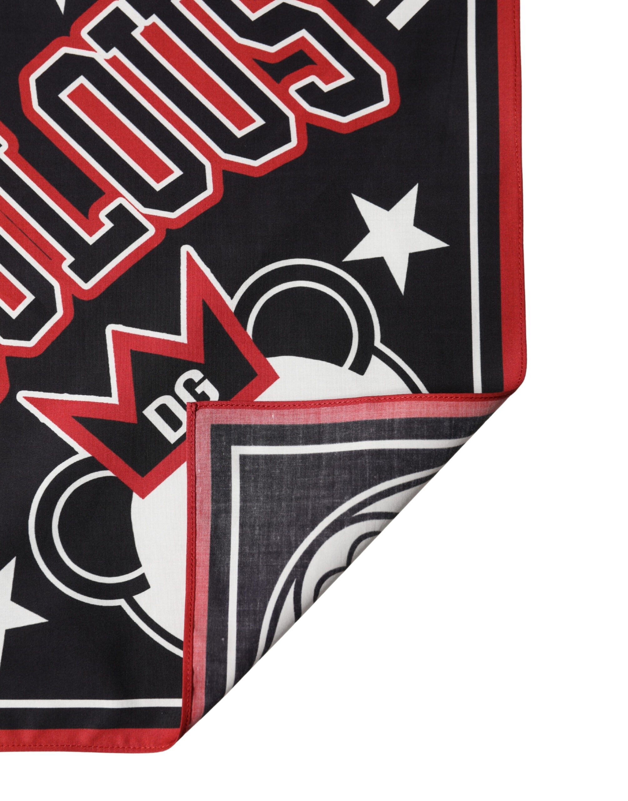 Dolce & Gabbana Black Red Panda Cotton Square Foulard 50.5cm x 50cm Women's Scarf