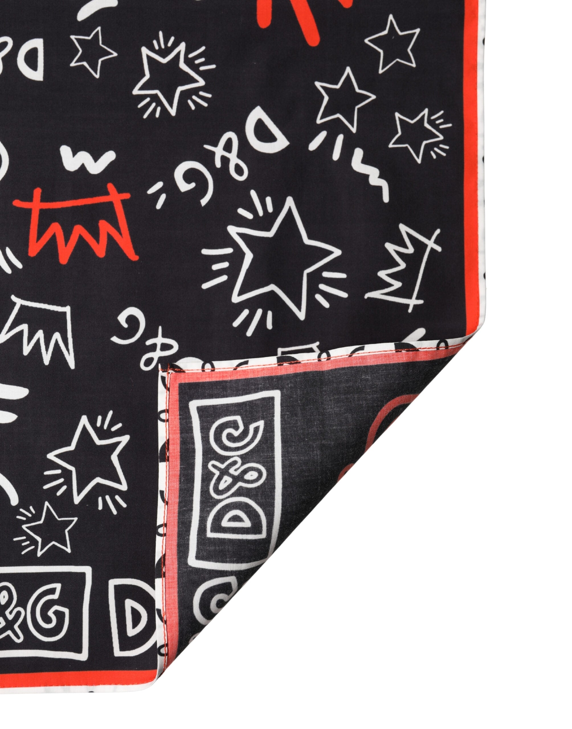 Dolce & Gabbana Black White Red DG Crown Cotton Foulard 47cm x 46cm Women's Scarf