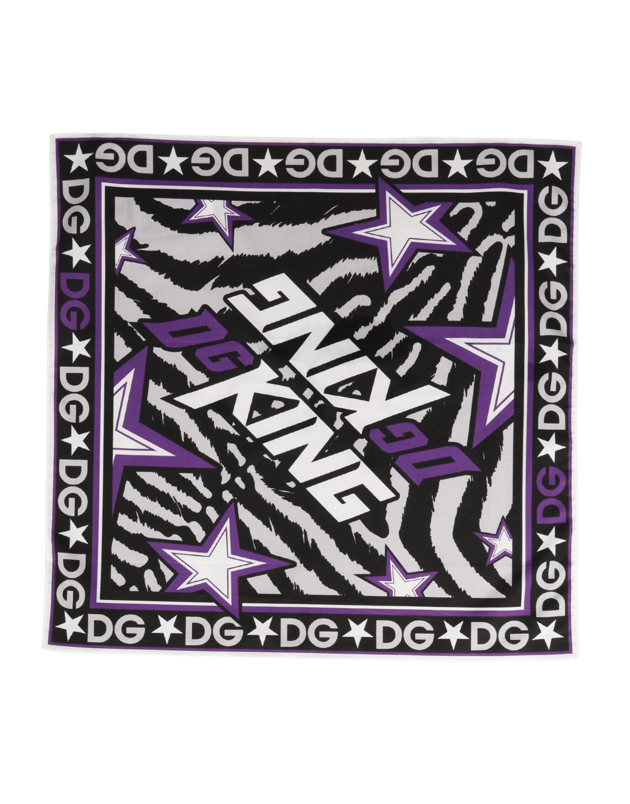 Dolce & Gabbana Black Purple DG King Cotton Foulard 51cm x 49.5cm Women's Scarf
