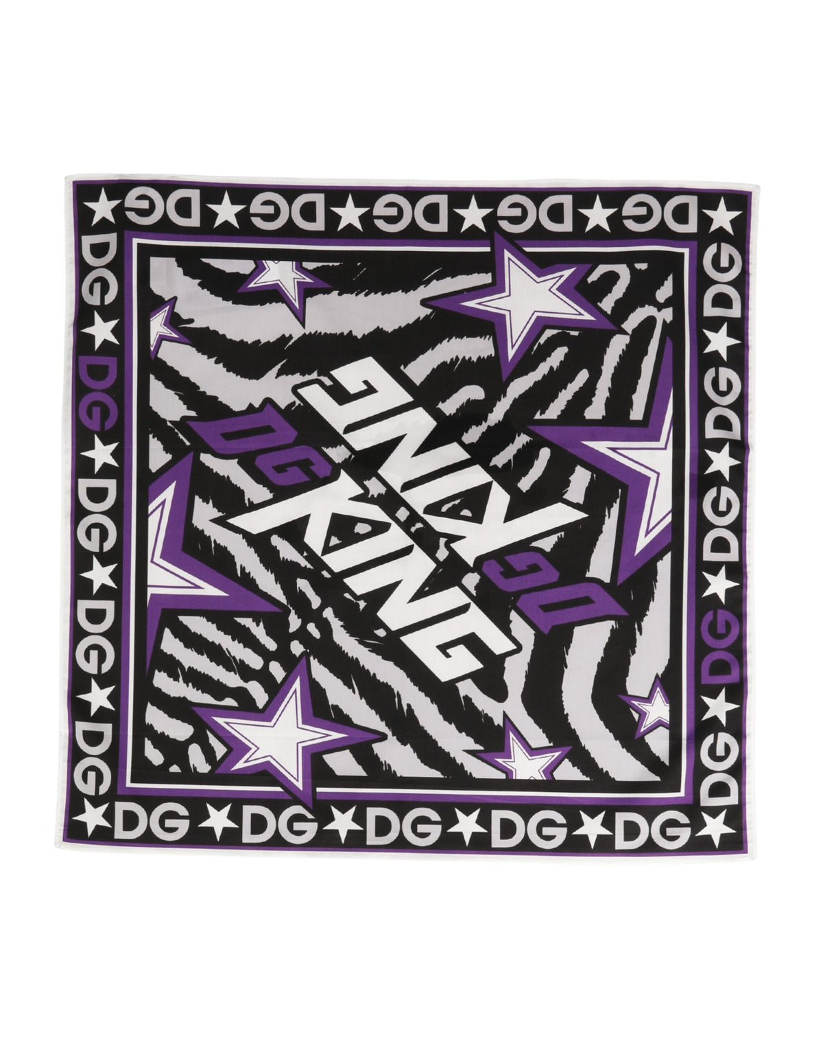 Dolce & Gabbana Black Purple DG King Cotton Foulard 51cm x 49.5cm Women's Scarf