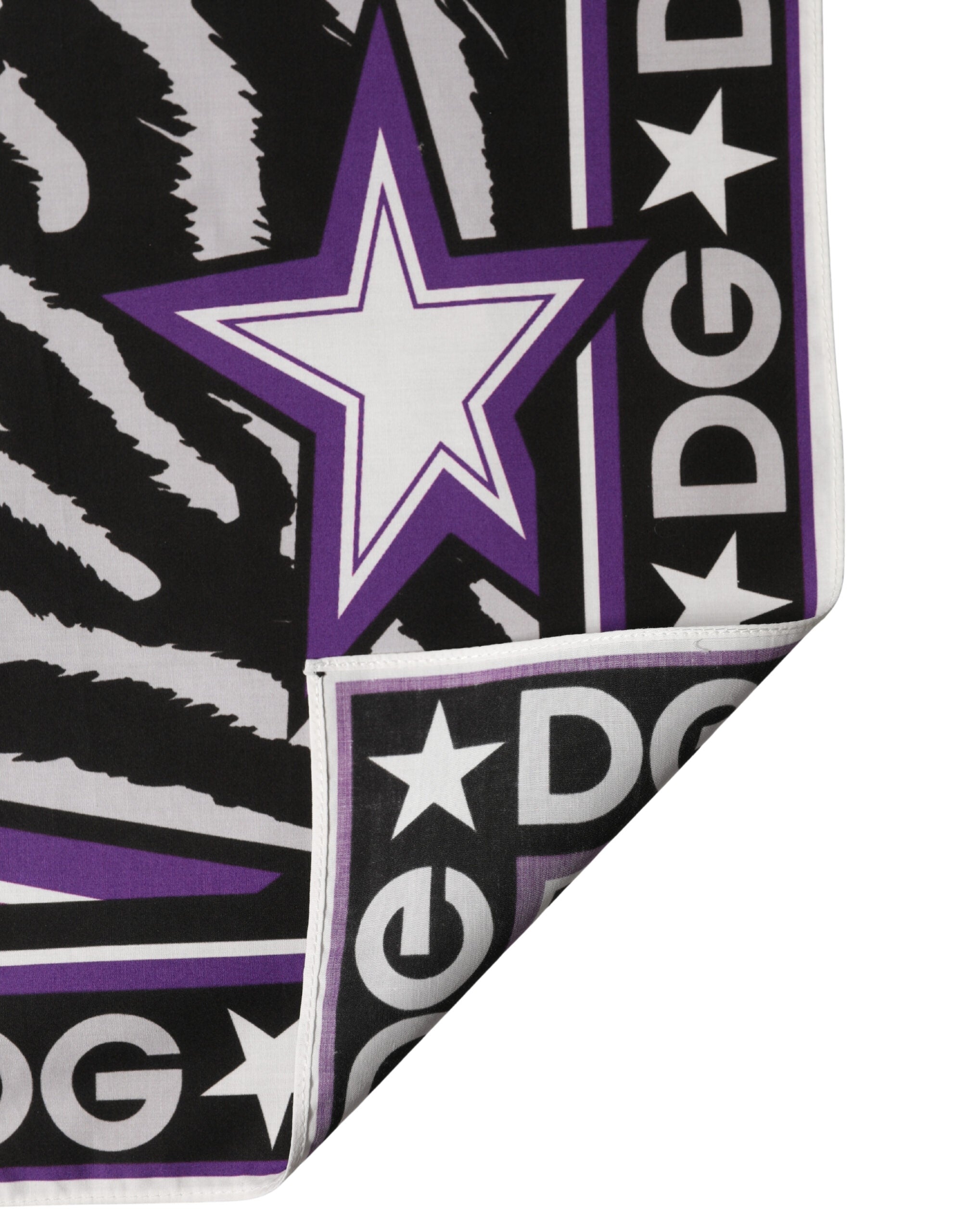 Dolce & Gabbana Black Purple DG King Cotton Foulard 51cm x 49.5cm Women's Scarf