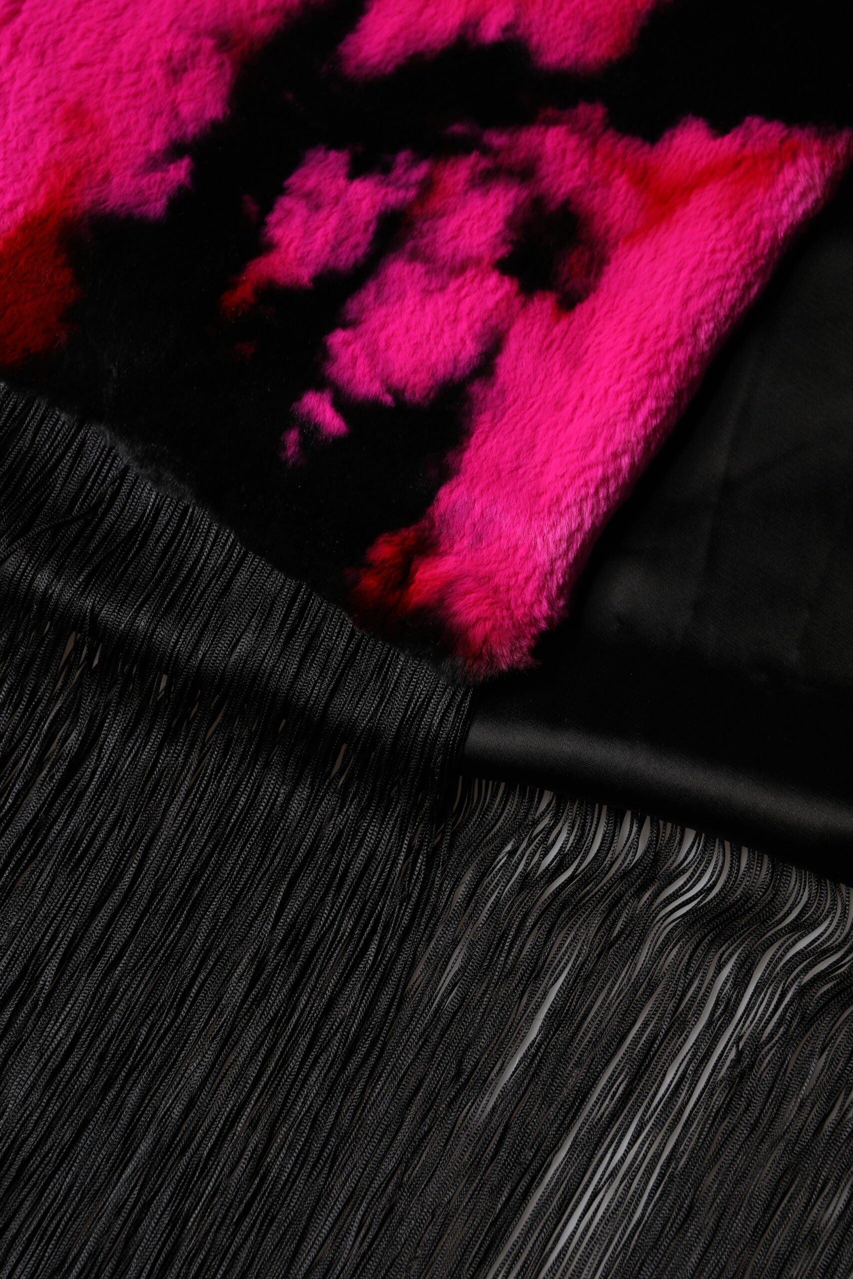 Dolce & Gabbana Pink Black Faux Fur Neck Wrap Fringes 200cm x 59cm Women's Scarf