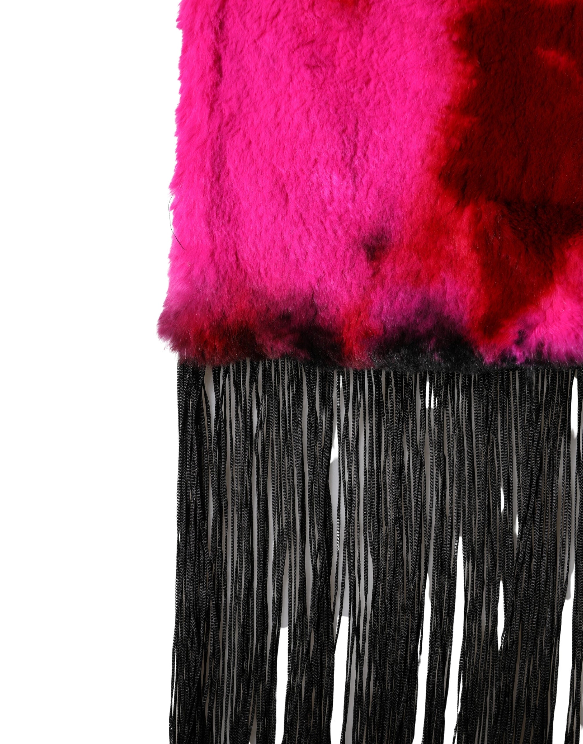 Dolce & Gabbana Pink Black Faux Fur Neck Wrap Fringes 200cm x 59cm Women's Scarf