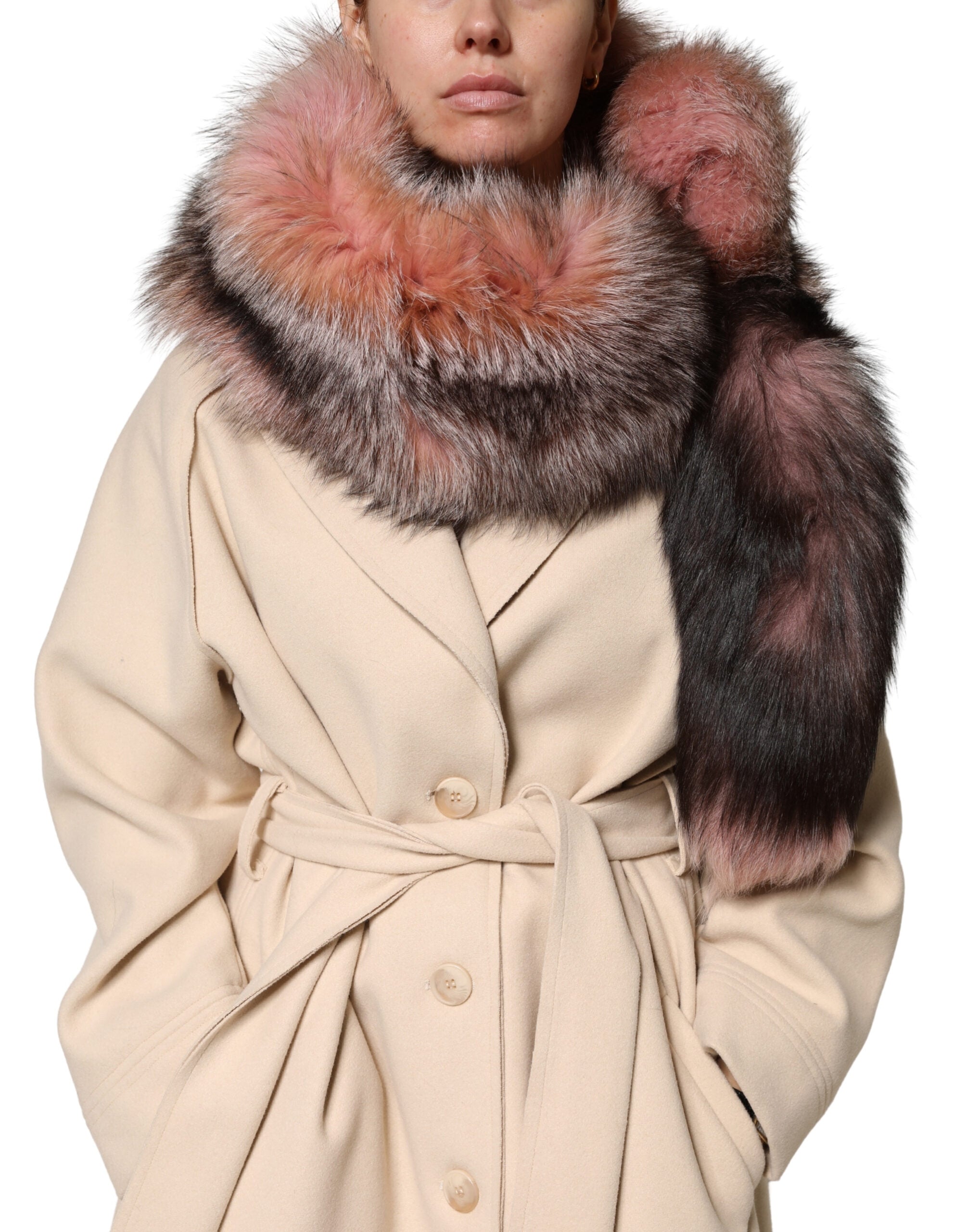 Dolce & Gabbana Pink Frost Fox Fur Neck Warmer Winter 120cm x 27cm Women's Scarf (Pre-Owned)