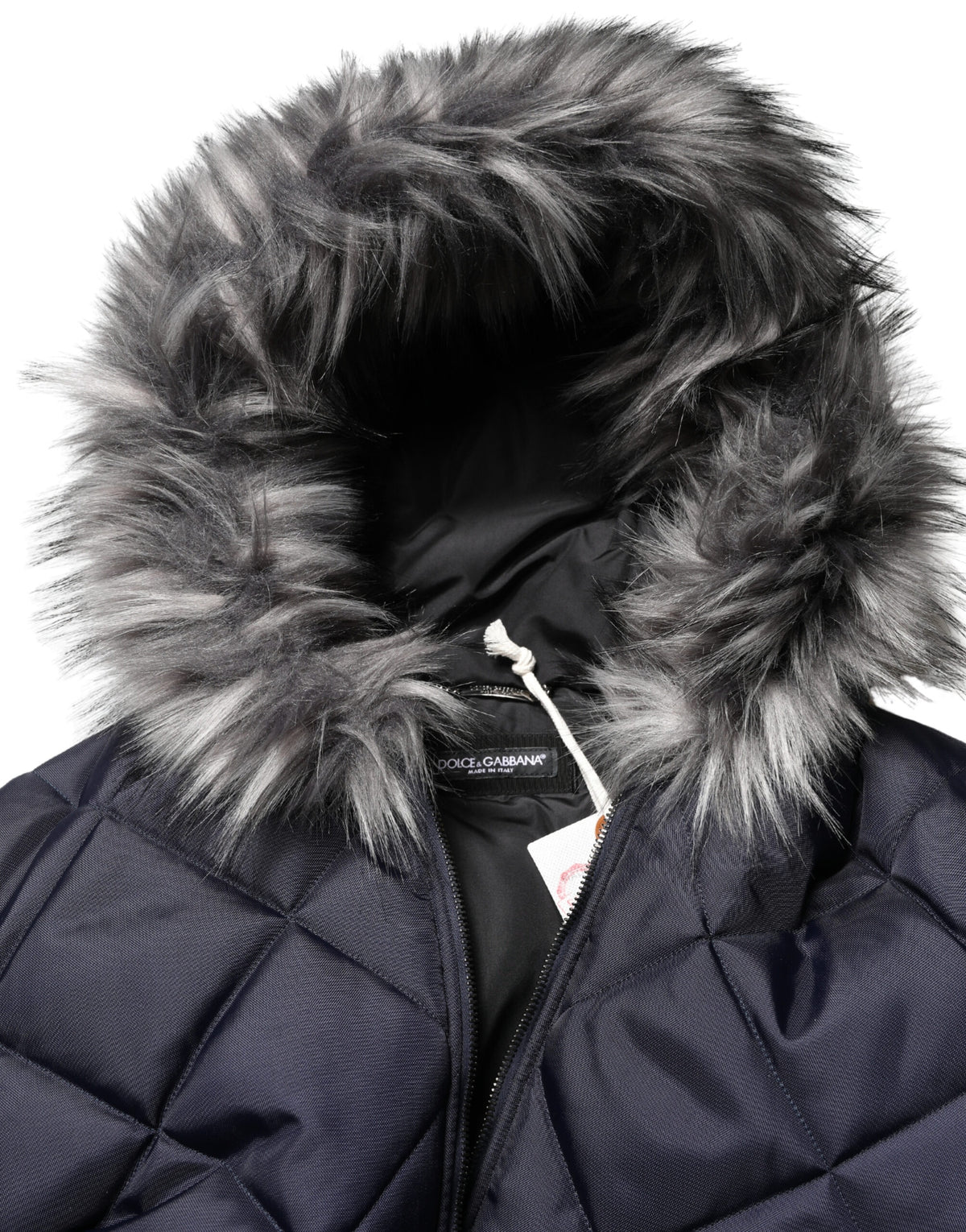 Dolce & Gabbana Black Quilted Fur Shearling Hooded Men's Jacket