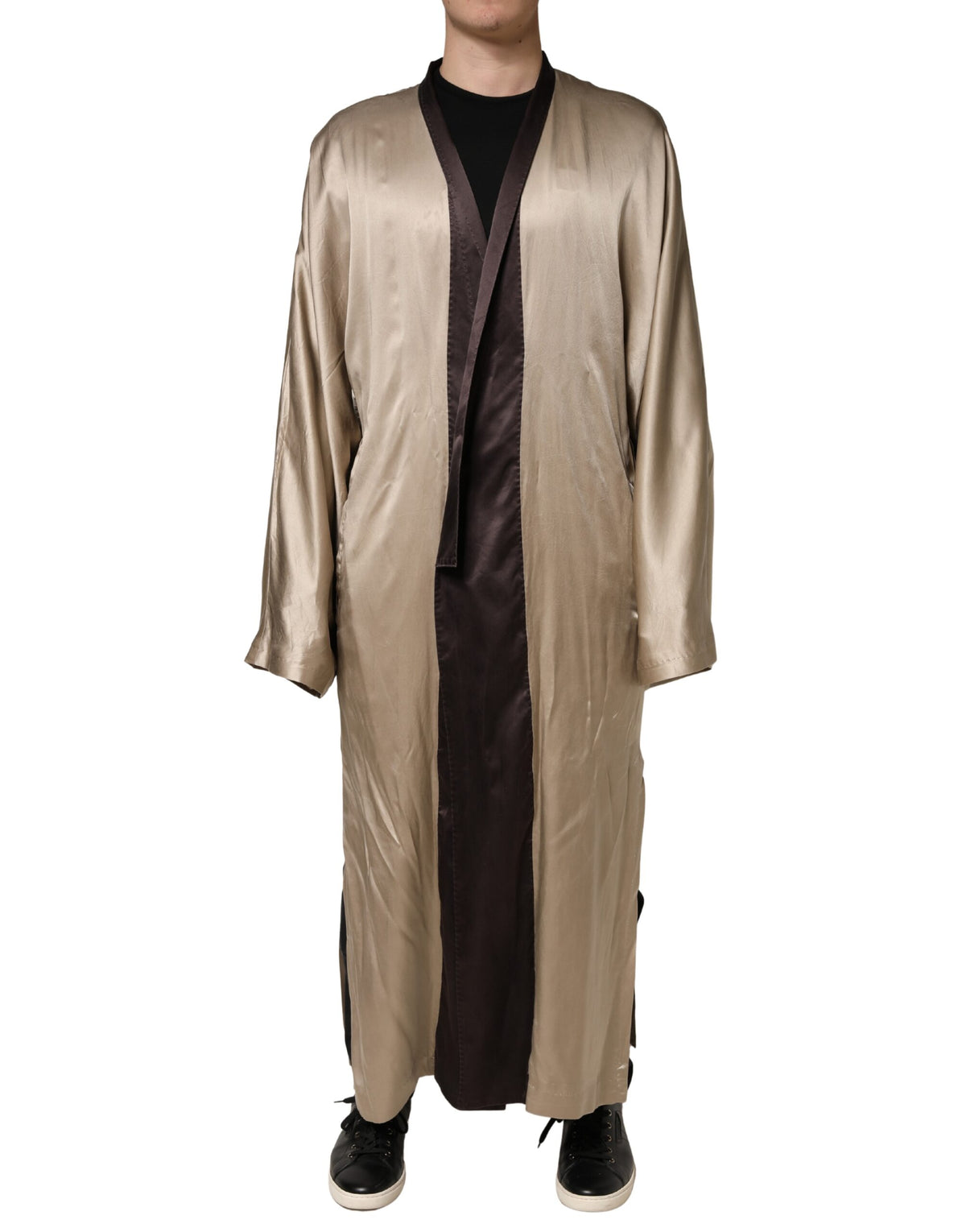Dolce & Gabbana Beige Silk Satin Long Coat Robe Men's Jacket (Pre-Owned)
