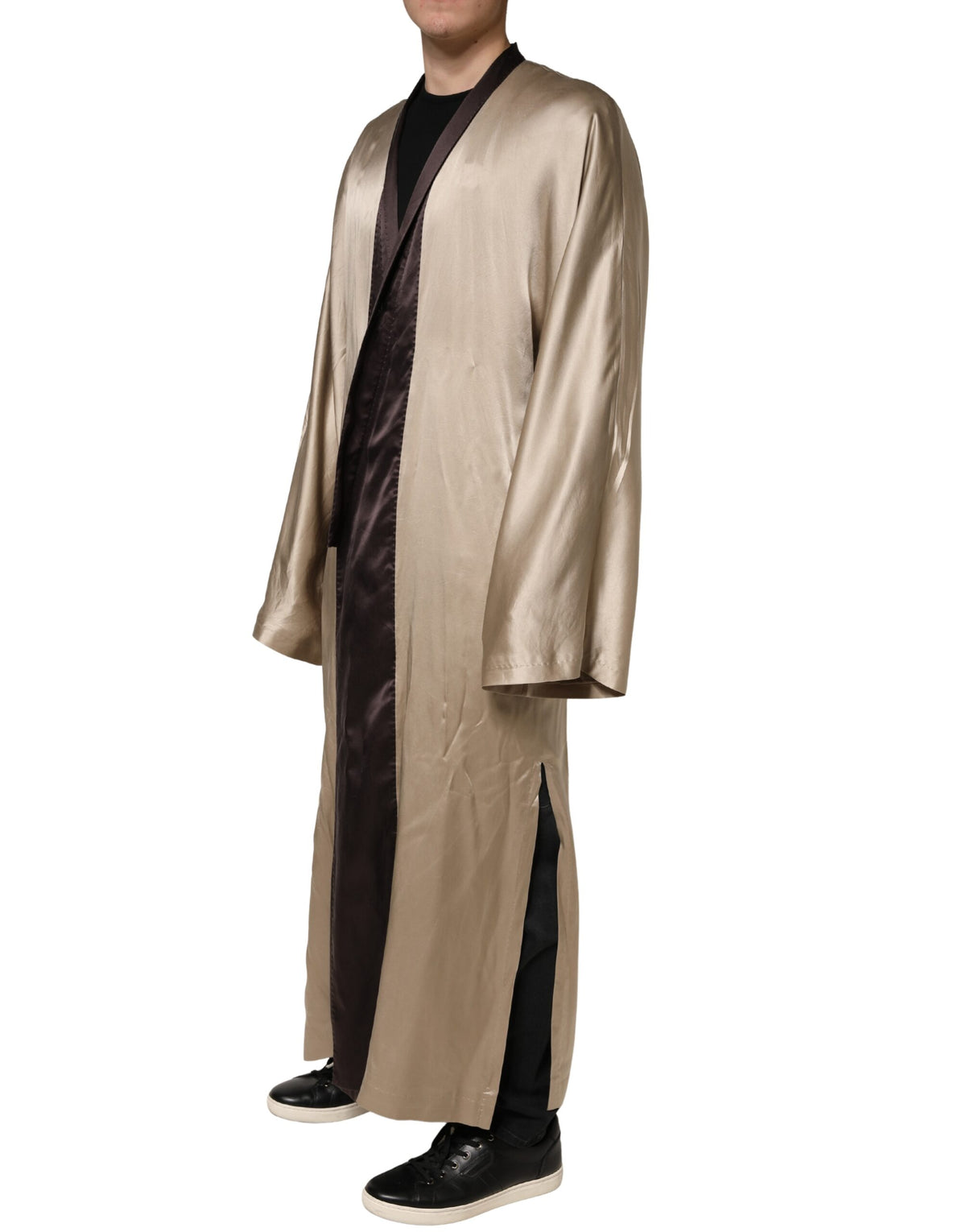 Dolce & Gabbana Beige Silk Satin Long Coat Robe Men's Jacket (Pre-Owned)