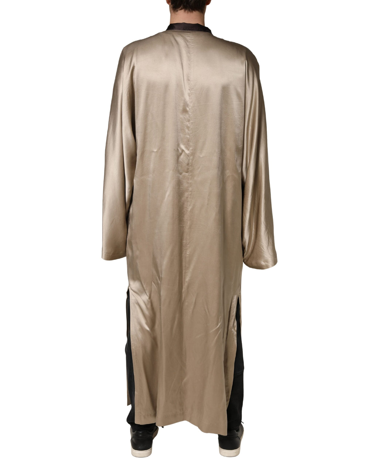 Dolce & Gabbana Beige Silk Satin Long Coat Robe Men's Jacket (Pre-Owned)