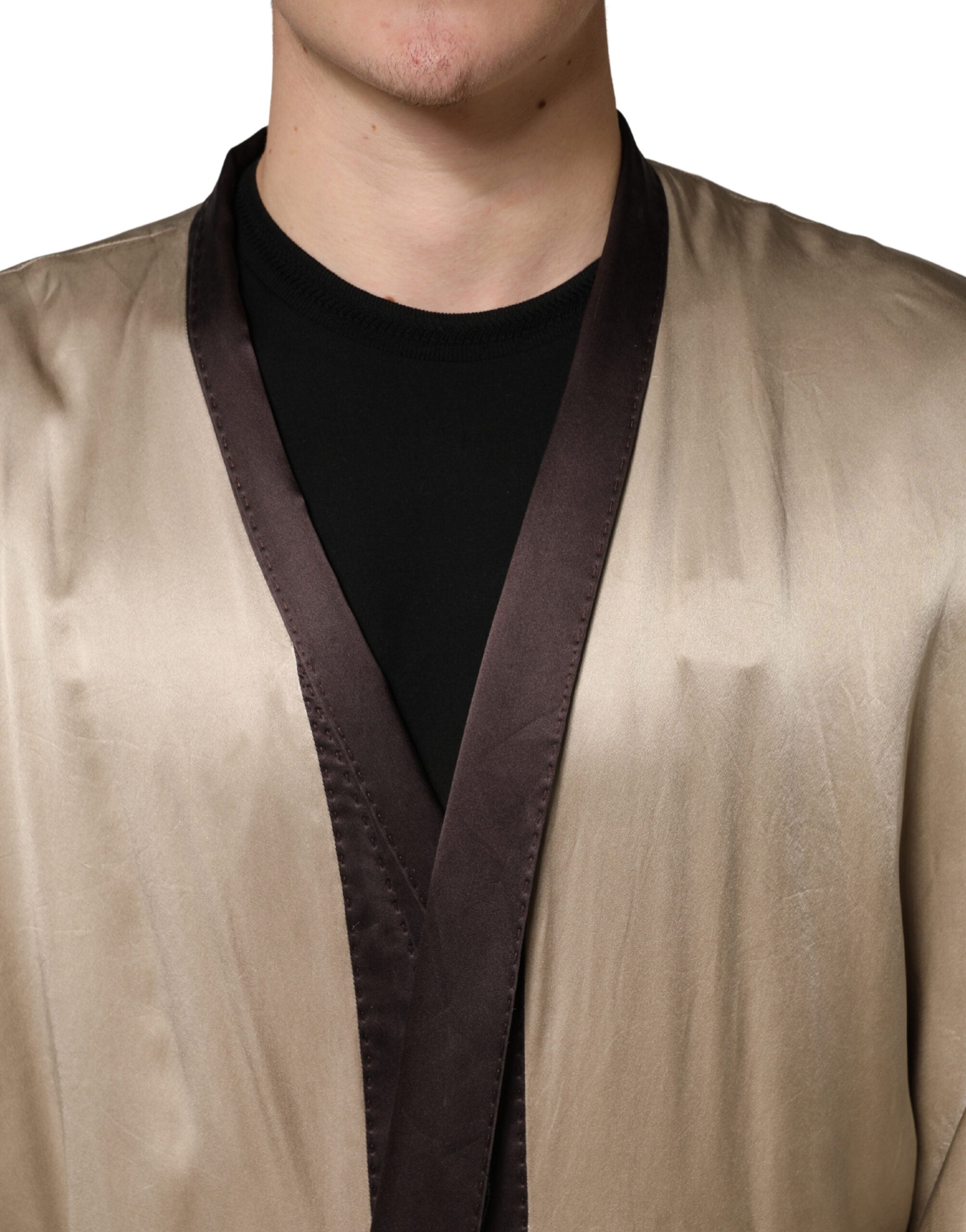 Dolce & Gabbana Beige Silk Satin Long Coat Robe Men's Jacket (Pre-Owned)