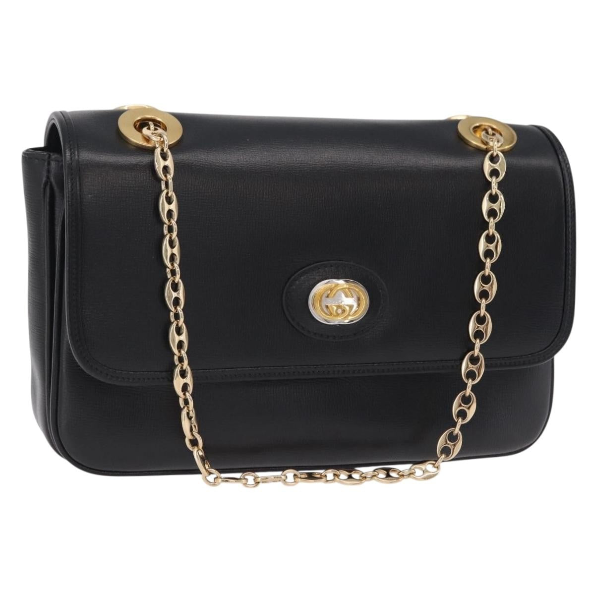Gucci Marina Chain Flap Leather Black Leather Shoulder Bag Bag (Pre-Owned)