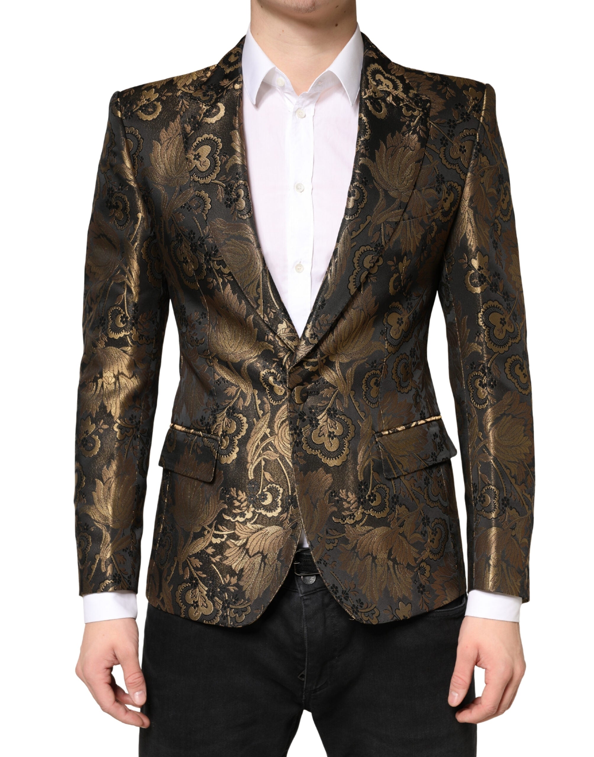 Dolce & Gabbana Gold Jacquard Single Breasted Tuxedo Men's Blazer